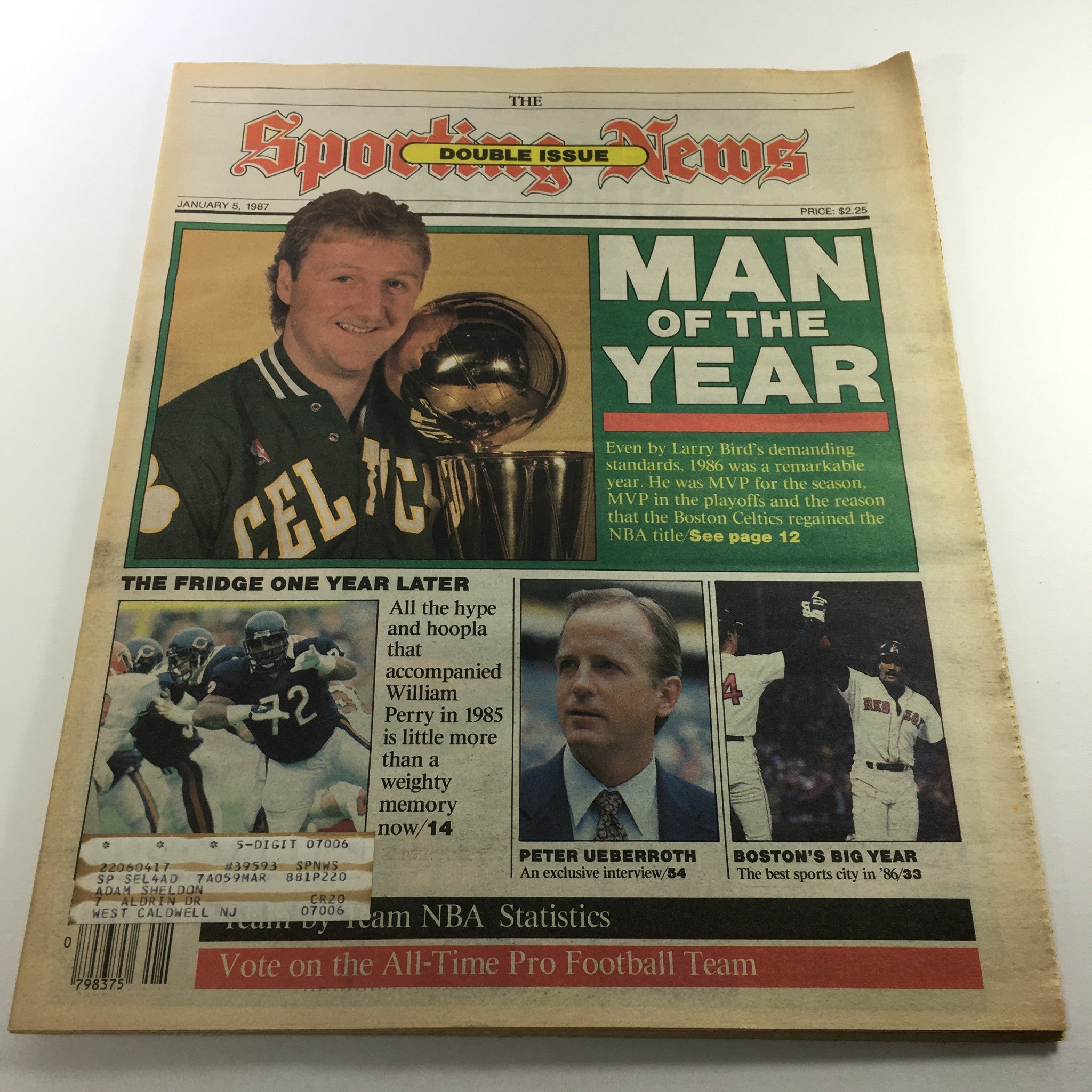 VTG The Sporting News January 5 1987 - NBA's Celtics' Larry Bird / William Perry