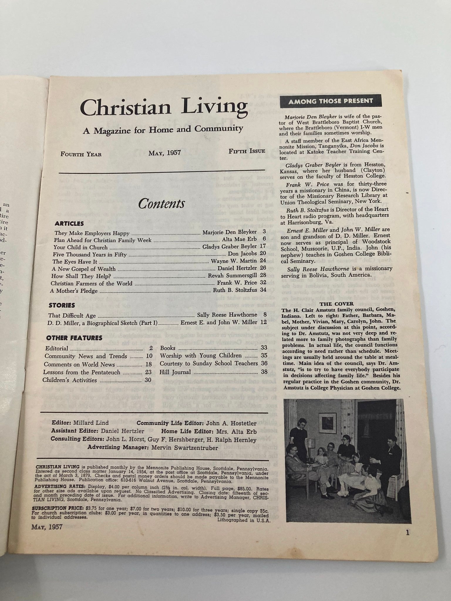 VTG Christian Living Magazine May 1957 The H. Clair Amstutz Family Hold Council