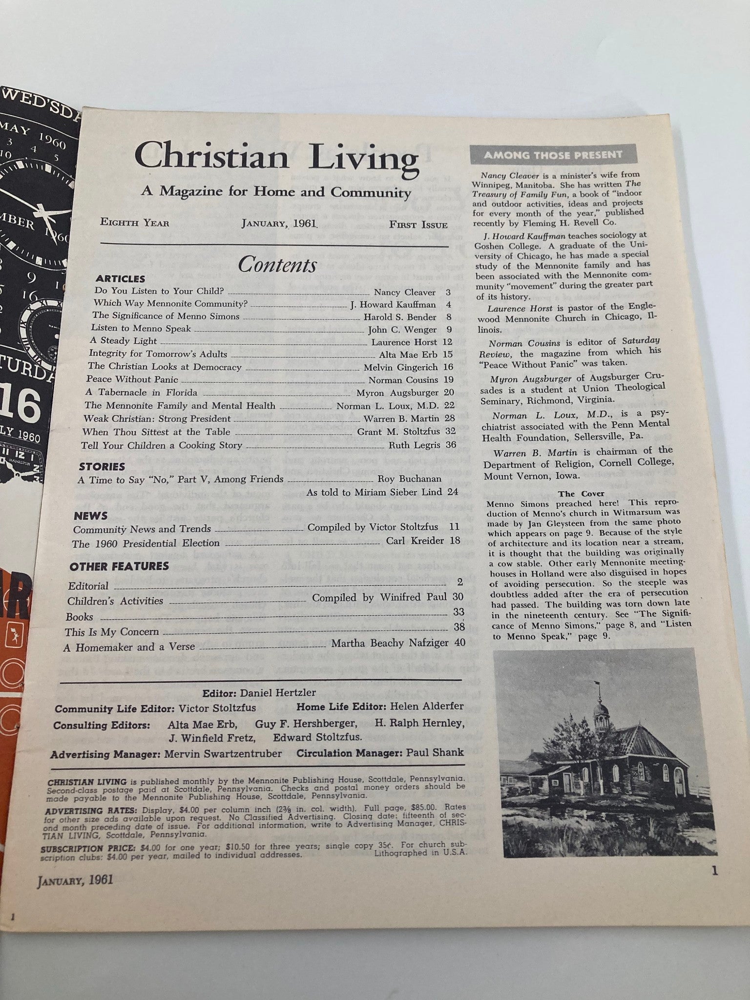 VTG Christian Living Magazine January 1961 In Honor of Menno Simons Speaks