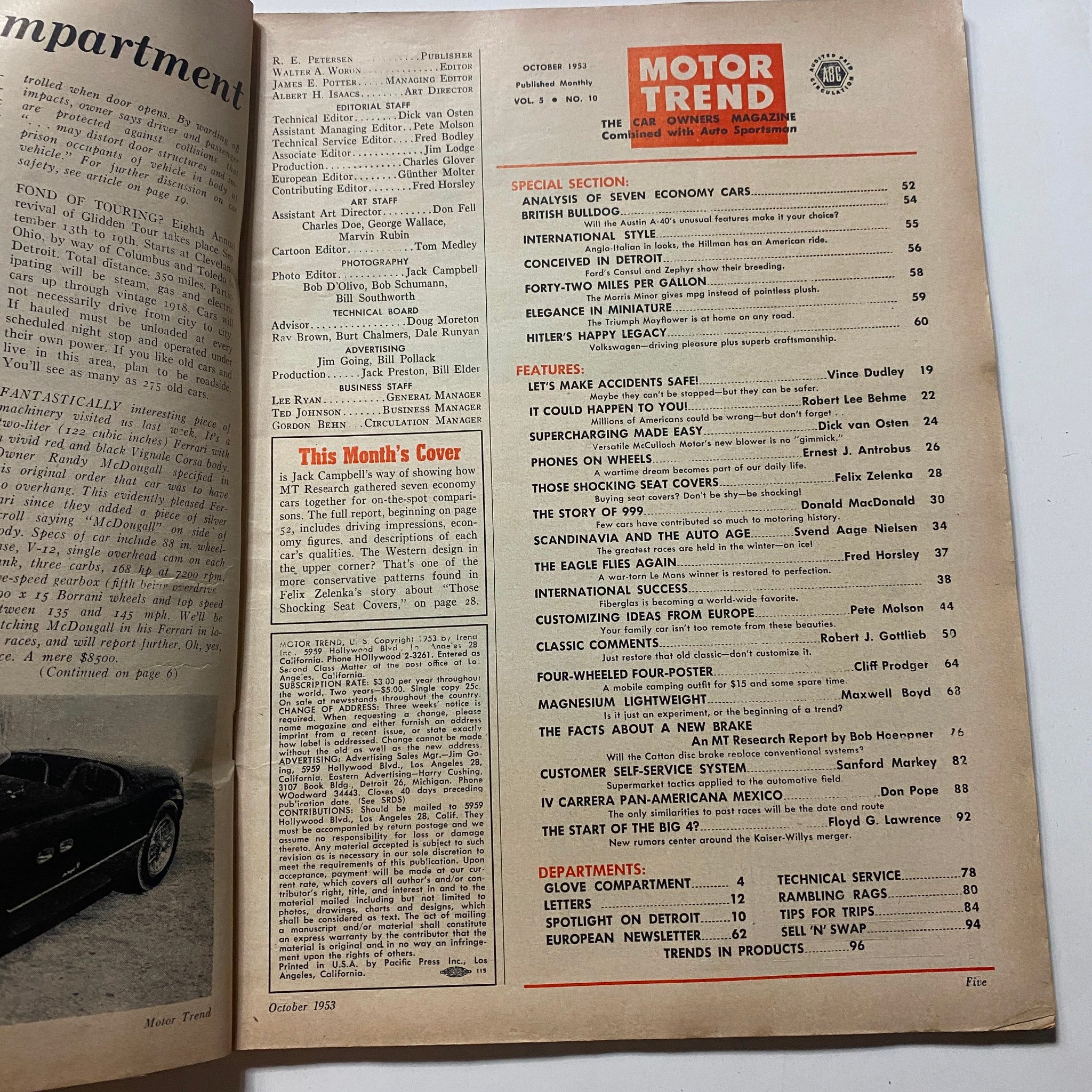 VTG Motor Trend Magazine October 1953 The 7 Economy Cars No Label