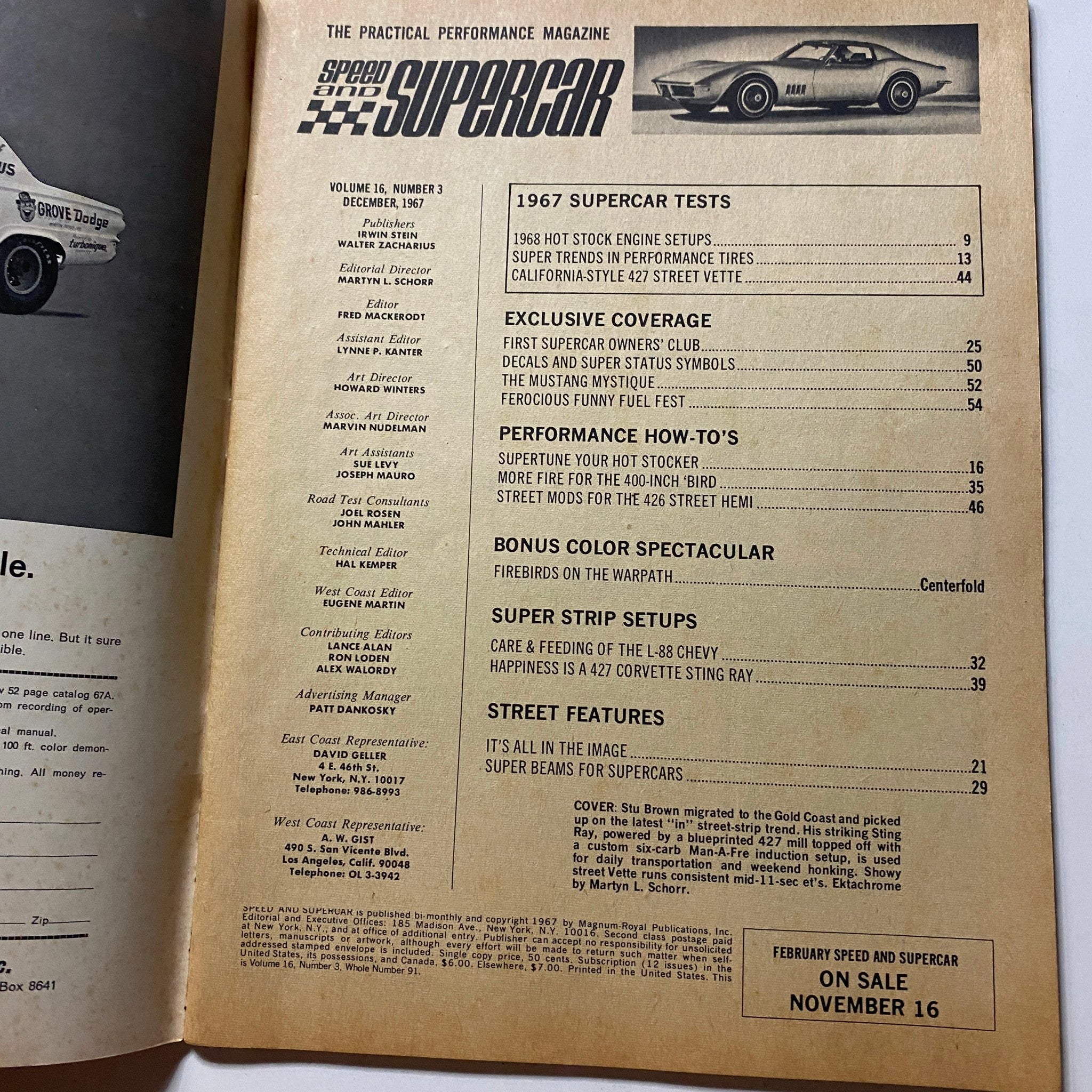 VTG Speed and Supercar Magazine December 1967 427 Street Vette No Label