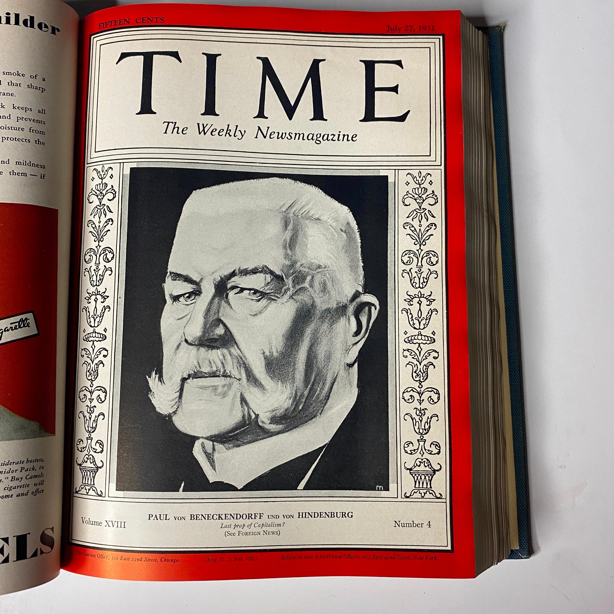 Cover of Time Magazine dated July 27, 1931, featuring Paul von Beneckendorff und von Hindenburg, from the Time Magazine Library Bound July 6 to September 28, 1931.