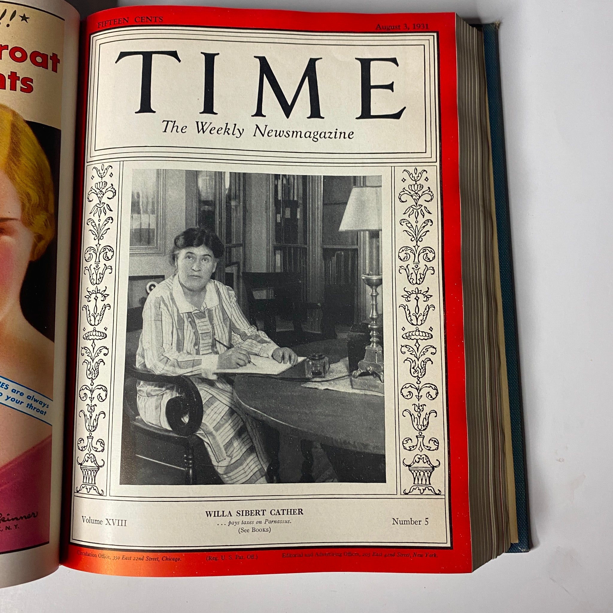 Cover of Time Magazine, August 3, 1931, featuring Willa Sibert Cather, part of the Time Magazine Library Bound July 6-September 28, 1931 Nikola Tesla.