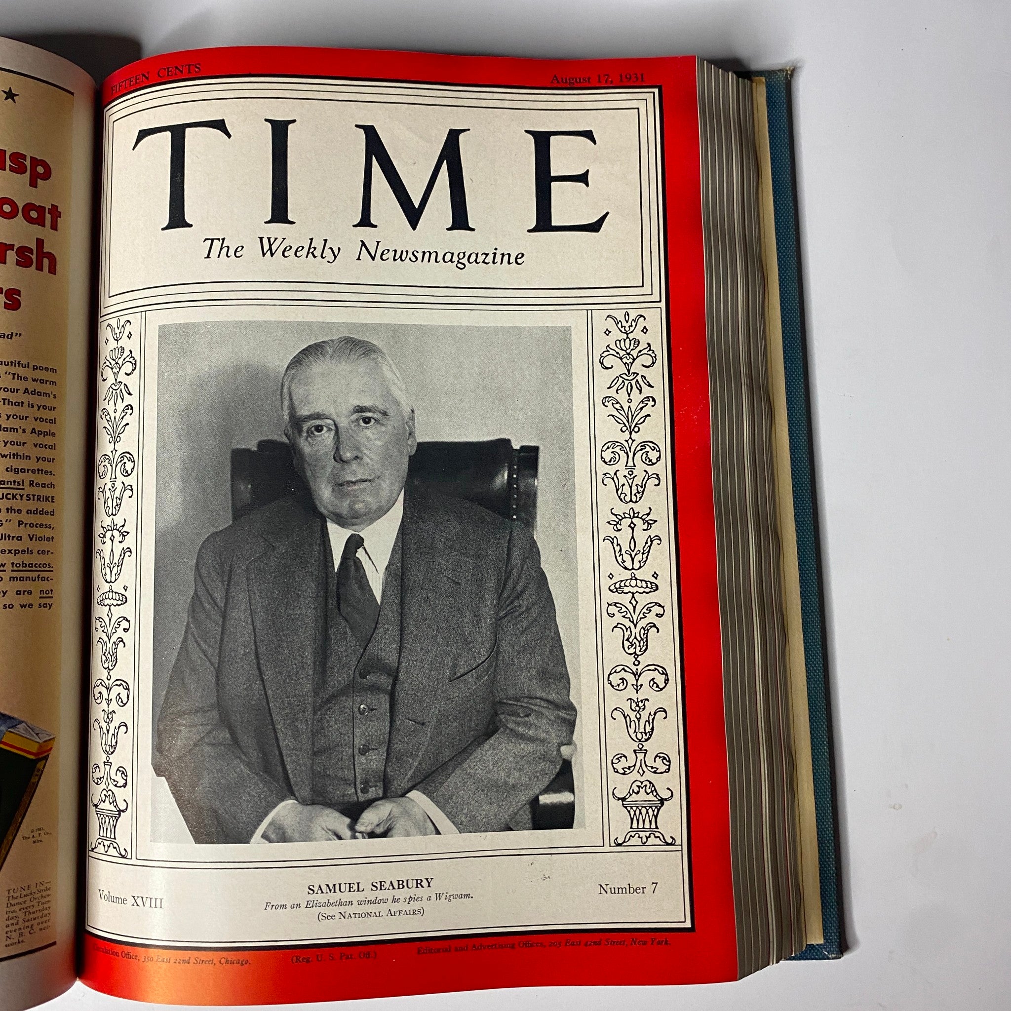 Cover of Time Magazine, August 17, 1931, featuring Samuel Seabury, included in the Time Magazine Library Bound July 6-September 28, 1931 Nikola Tesla.