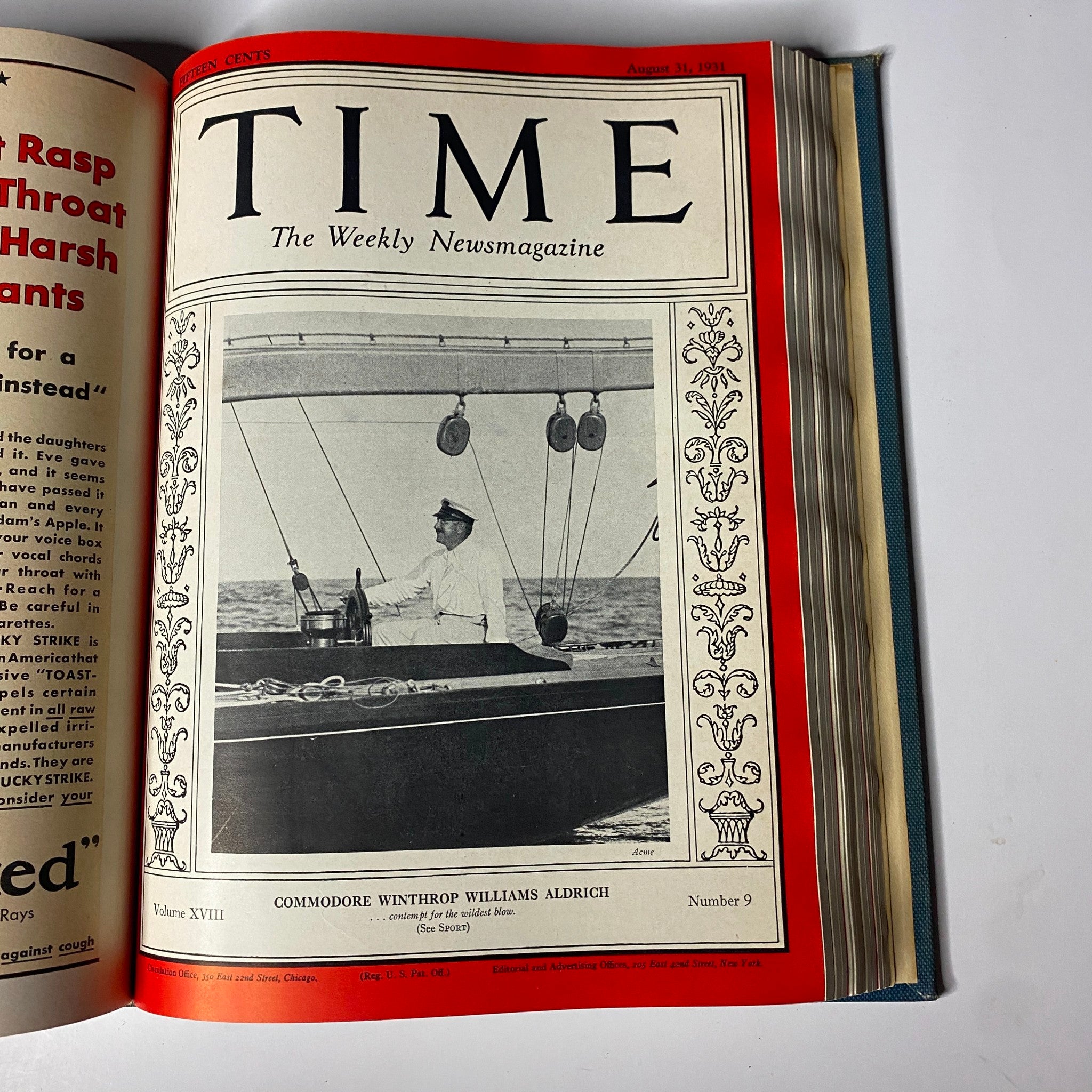 Cover of Time Magazine, August 31, 1931, featuring Commodore Winthrop Williams Aldrich, part of the Time Magazine Library Bound July 6-September 28, 1931 Nikola Tesla.