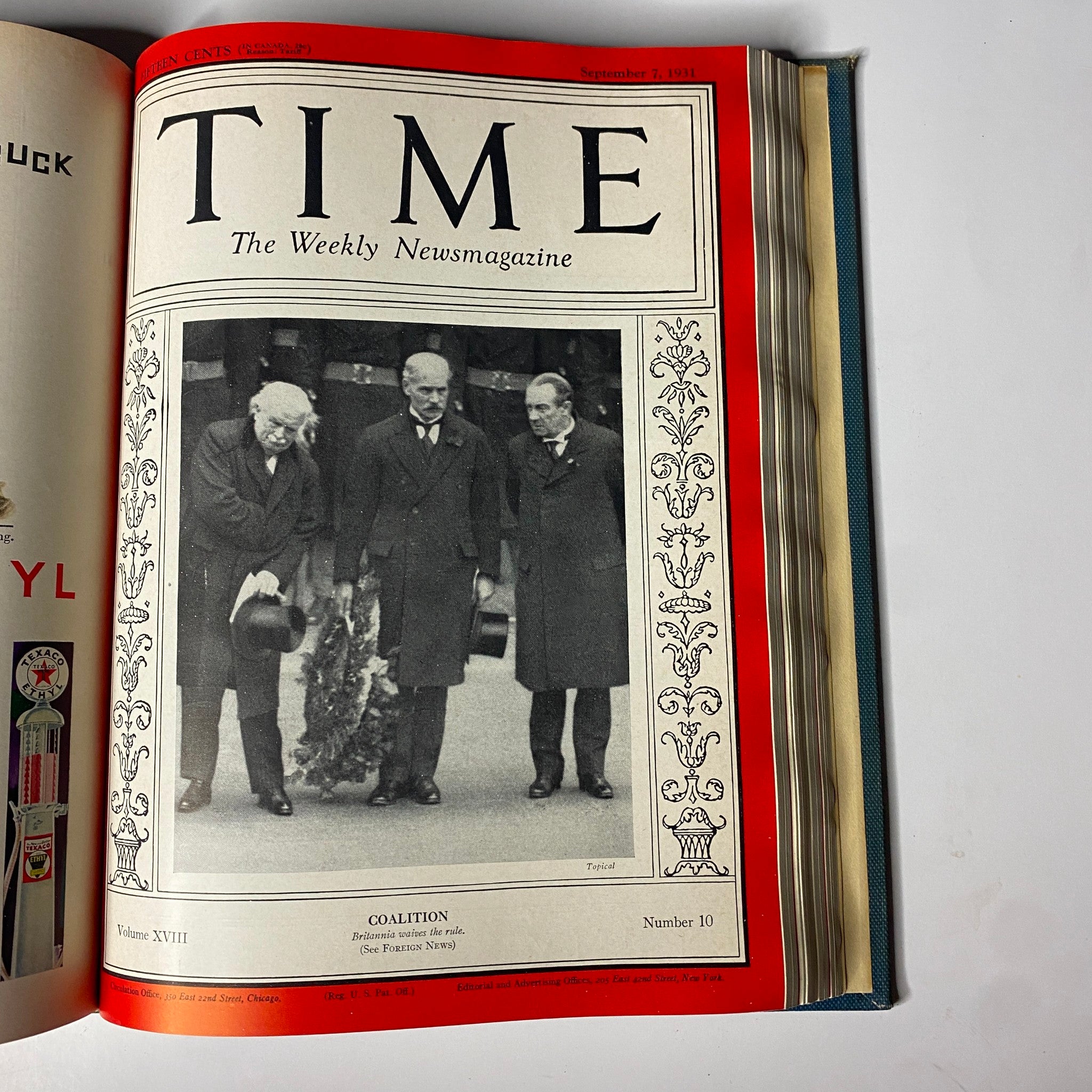 Cover of Time Magazine dated September 7, 1931, featuring a historic coalition event, part of the Time Magazine Library Bound July 6-September 28, 1931 Nikola Tesla.