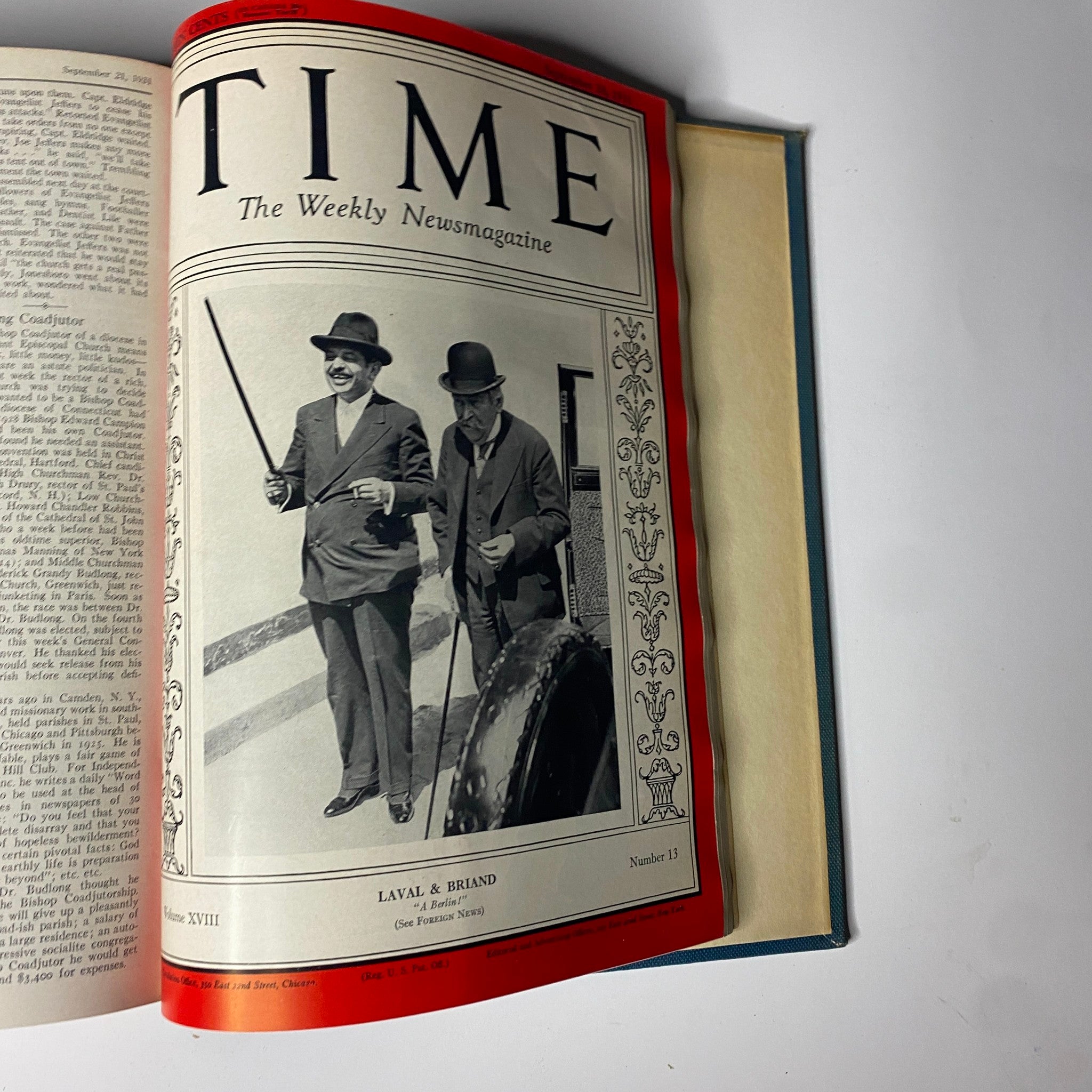 Cover of Time Magazine dated September 28, 1931, highlighting Laval & Briand, included in the Time Magazine Library Bound July 6-September 28, 1931 Nikola Tesla.
