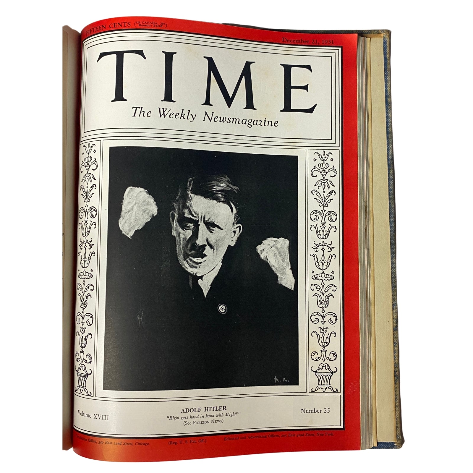 Time Magazine Library Bound October 5-December 28, 1931 cover featuring Adolf Hitler, published on December 21, 1931.