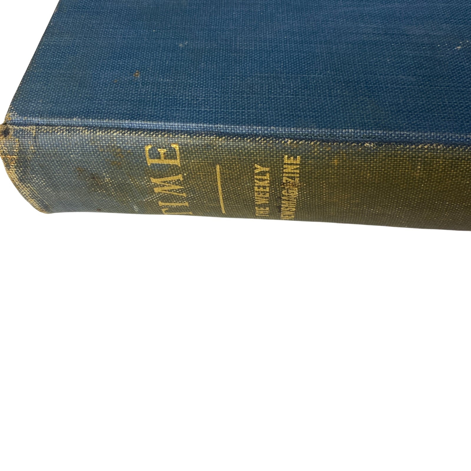 Close-up of the spine of the Time Magazine Library Bound collection, titled 'Time Magazine – October 5 to December 28, 1931,' featuring gold lettering.