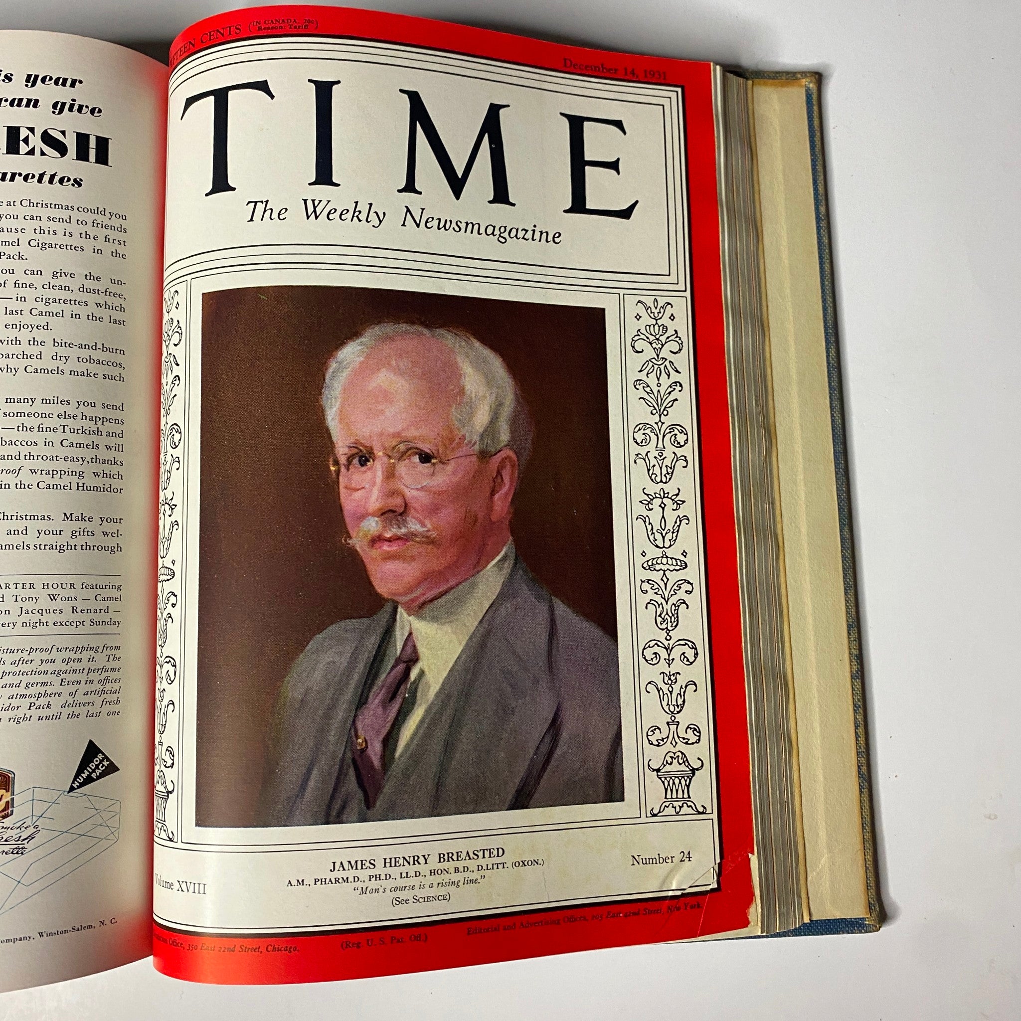 Time Magazine cover illustrating James Henry Breasted, December 14, 1931, included in the Time Magazine Library Bound from October 5 through December 28, 1931.