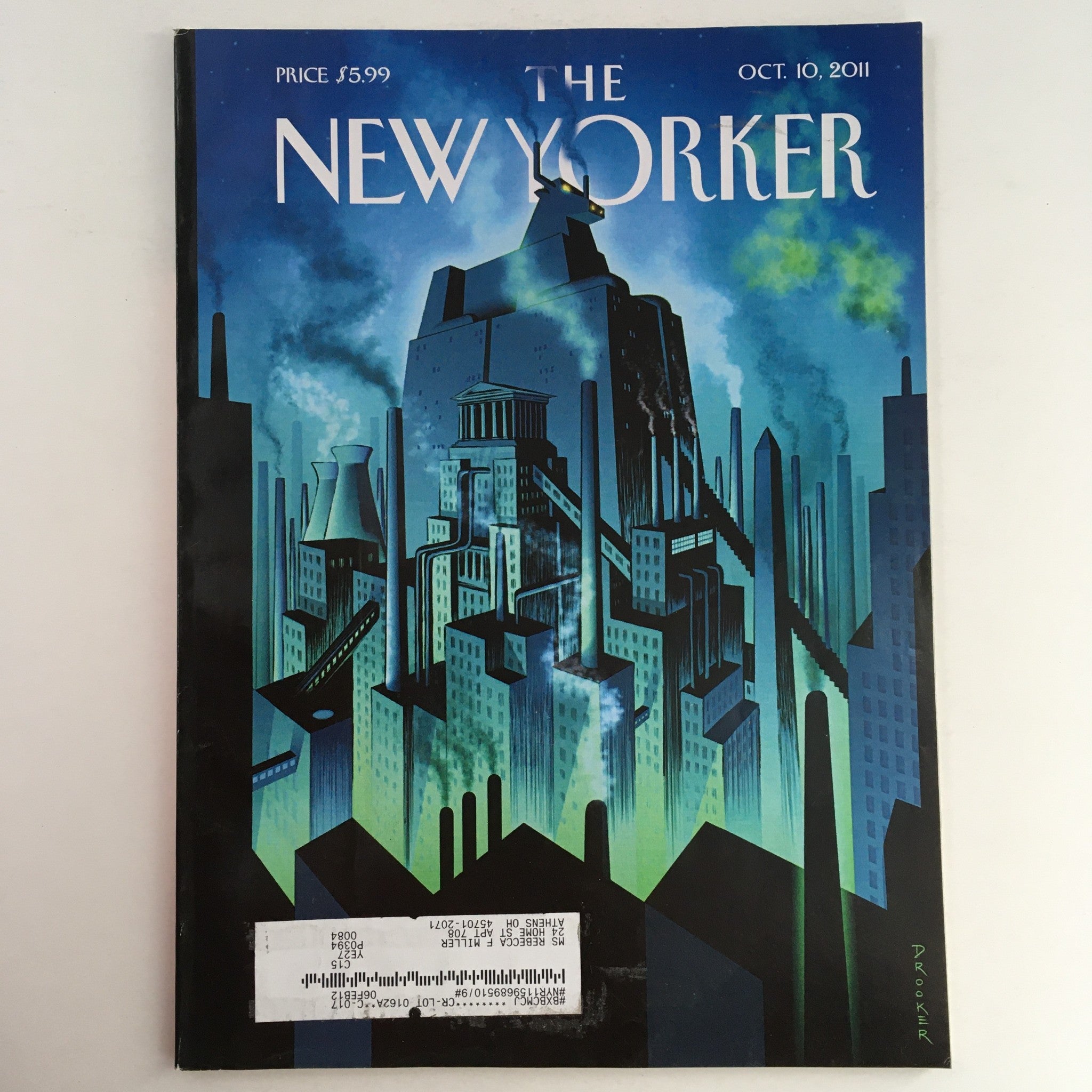 The New Yorker October 10 2011 Full Magazine Theme Cover by Eric Drooker VG