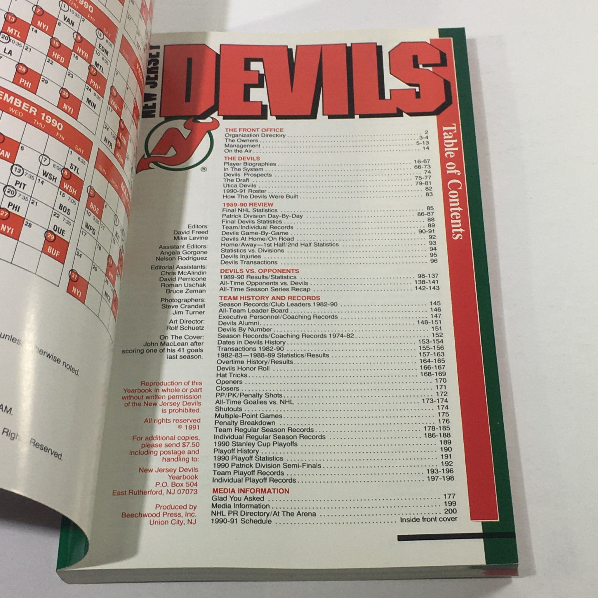 VTG NHL Official Yearbook 1990-1991 - New Jersey Devils / Nico Hischier