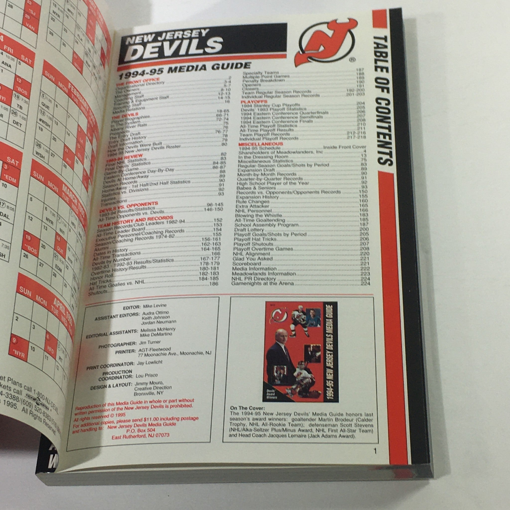 VTG NHL Official Media Guide 1994-1995 - New Jersey Devils / Jacques Lemaire