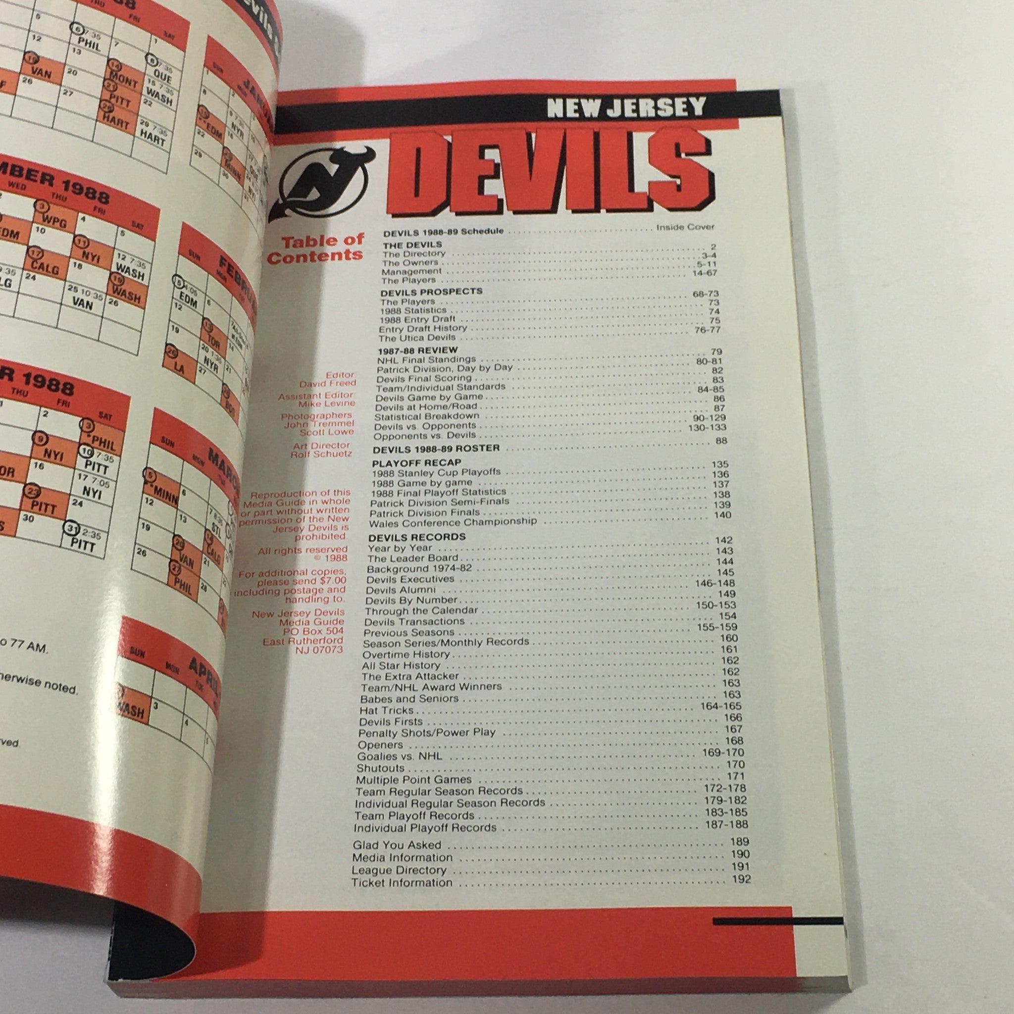 VTG NHL Official Media Guide 1988-1989 - New Jersey Devils / Patrick Division