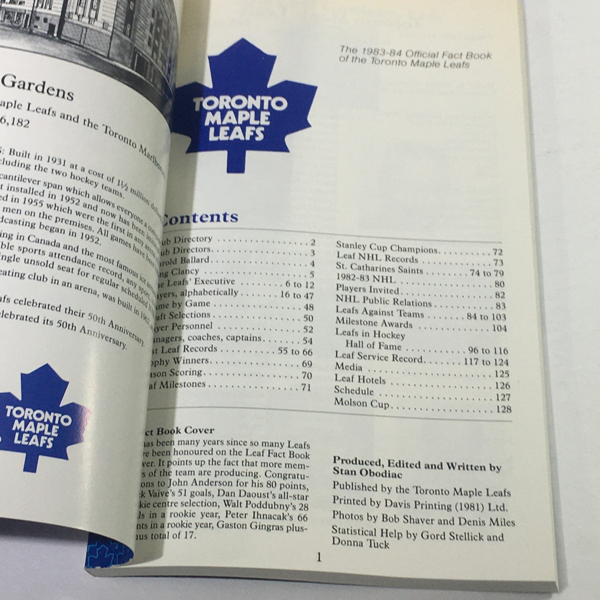 VTG NHL Official Fact Books 1983-1984 - Toronto Maple Leafs / John Anderson