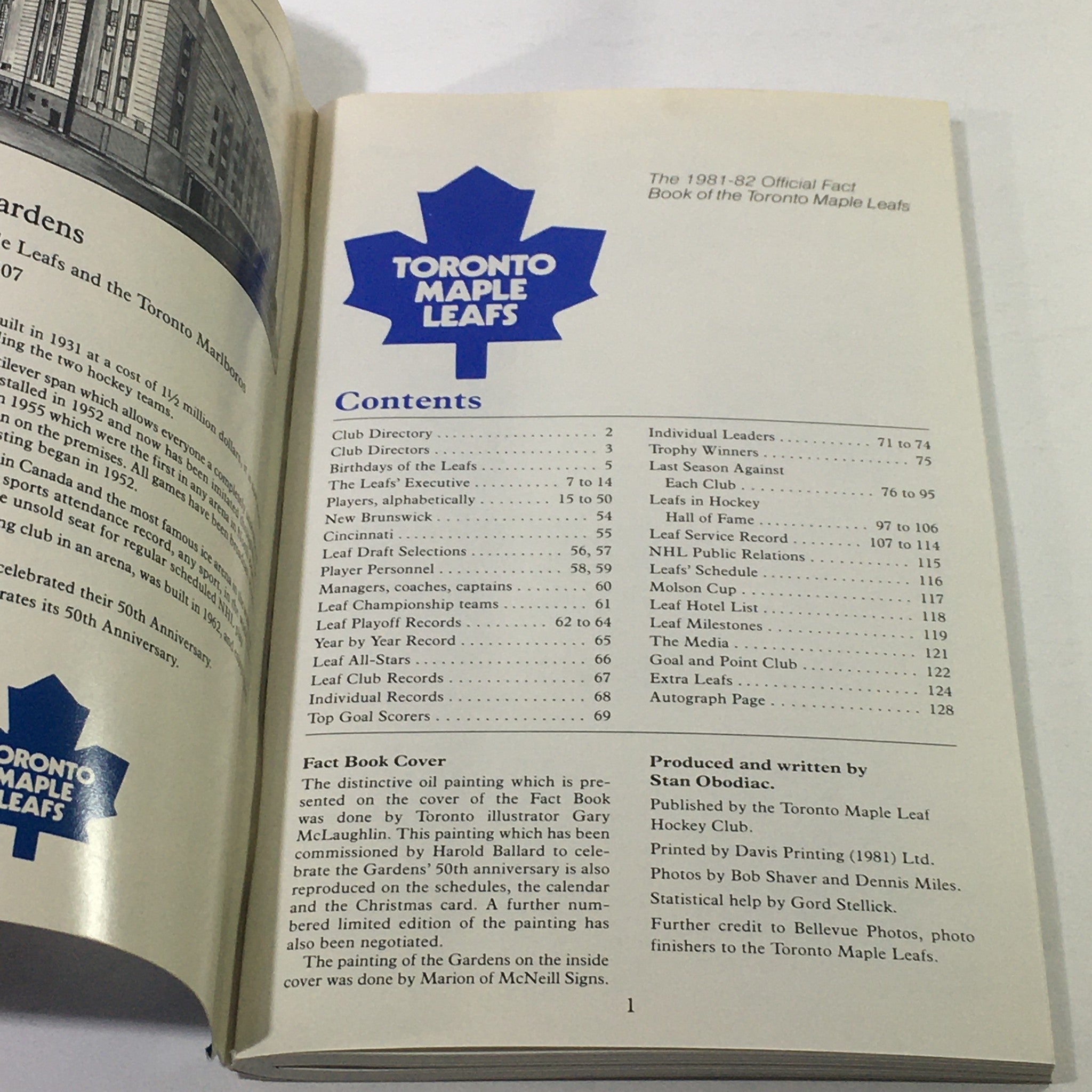 VTG NHL Official Fact Book 1981-1982 - Toronto Maple Leafs / Gerry McNamara