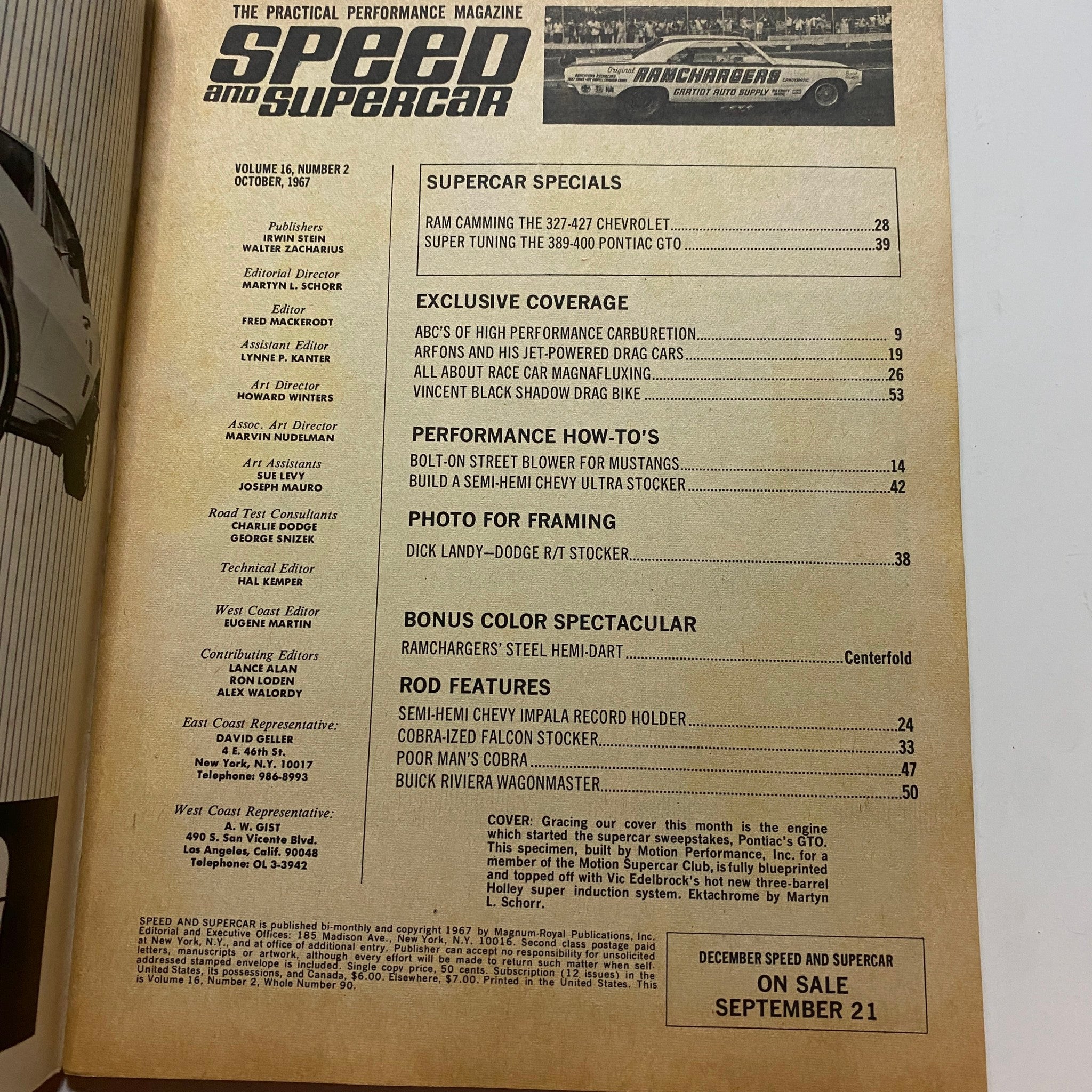 VTG Speed and Supercar Magazine October 1967 Pontiac's GTO No Label VG