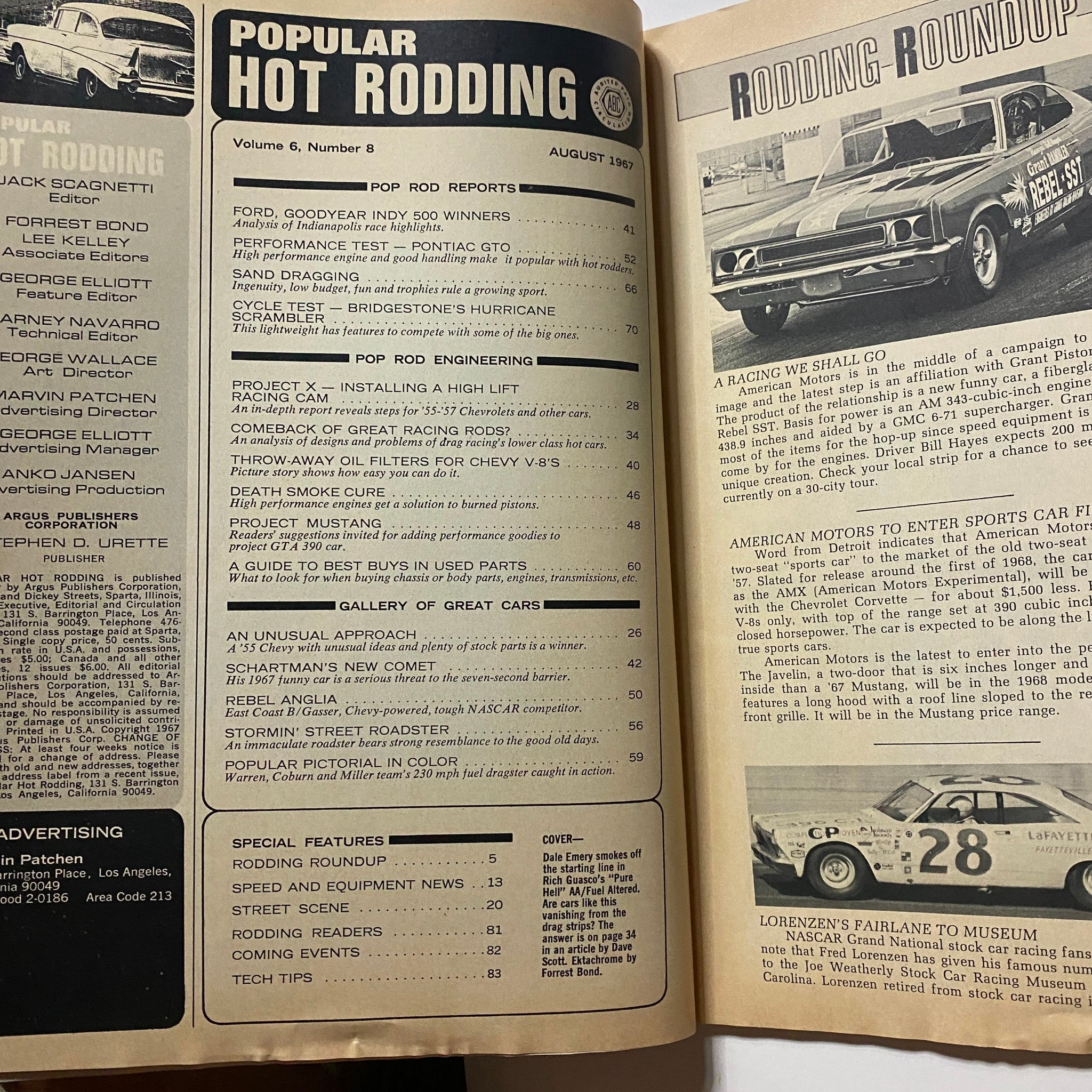 Popular Hot Rodding Magazine August 1967 Dale Emery's "Pure Hell" No Label