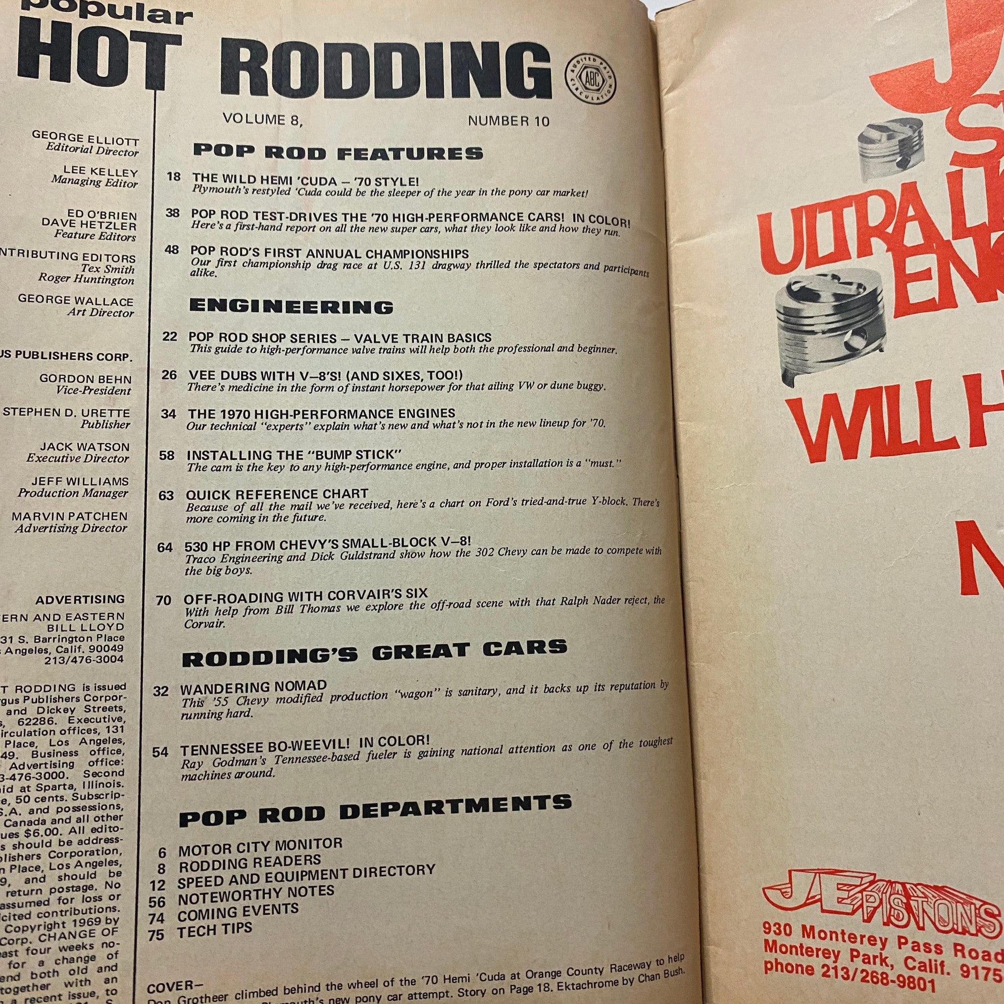 Popular Hot Rodding Magazine October 1969 Don Grotheer '70 Hemi 'Cuda No Label