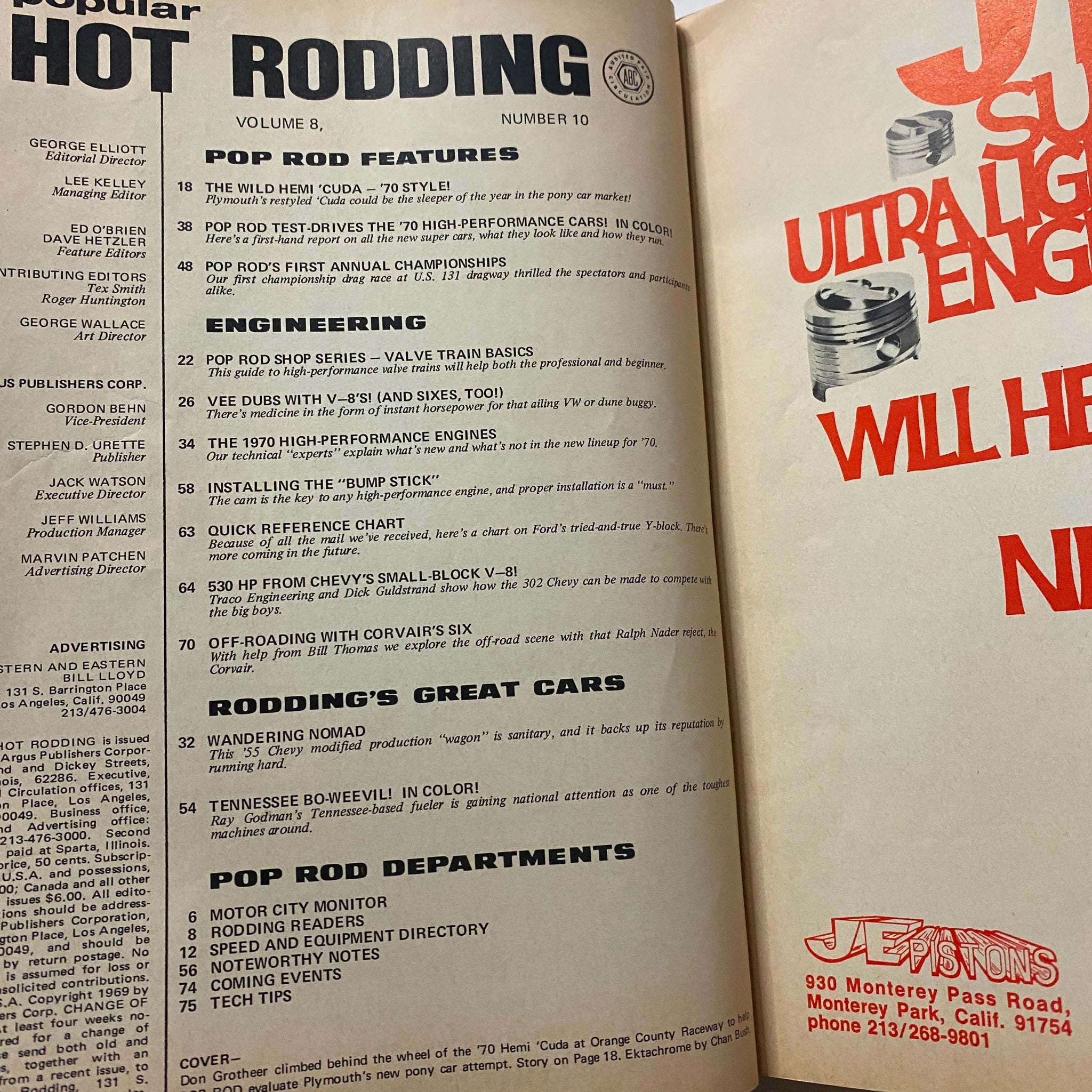 Popular Hot Rodding Magazine October 1969 Don Grotheer Test '70 Hemi No Label