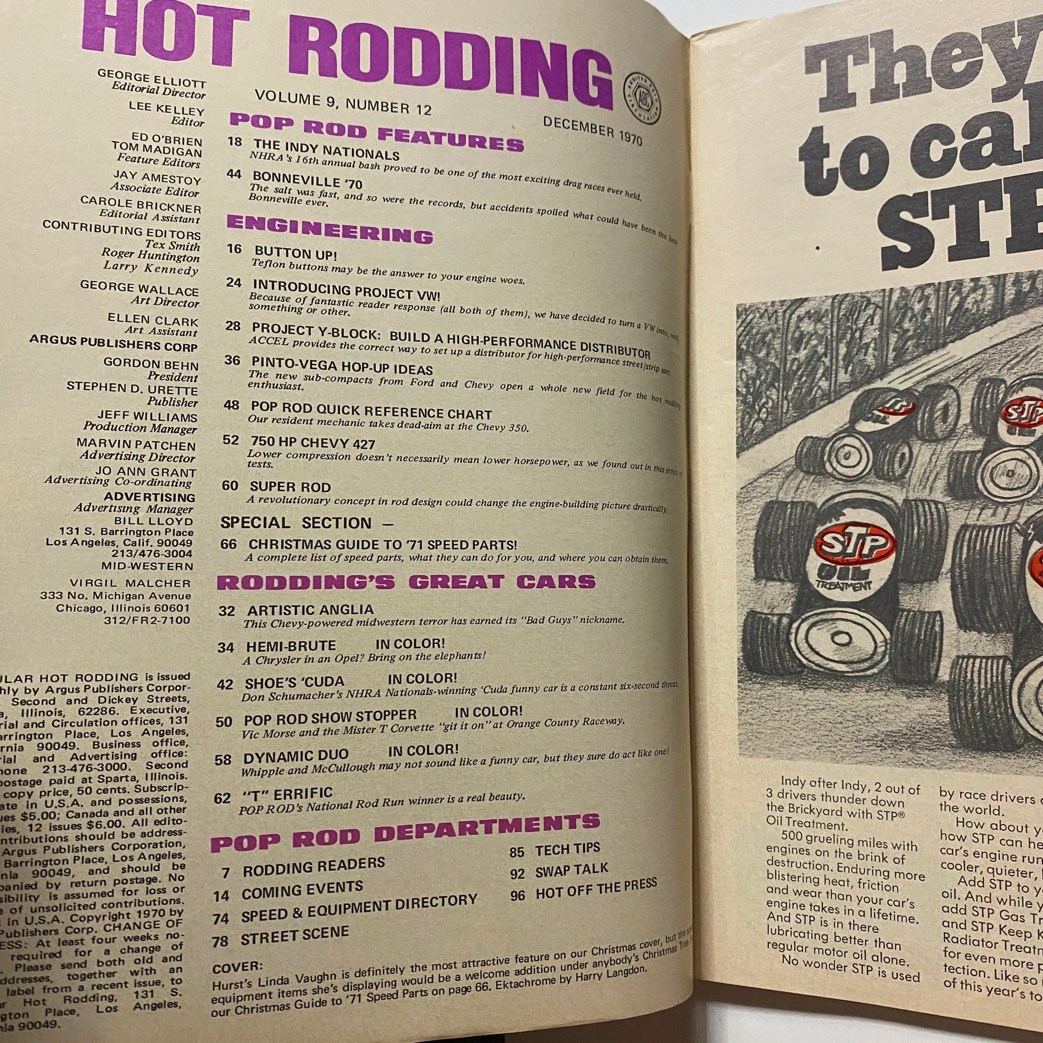 Popular Hot Rodding Magazine December 1970 Hurst's Linda Vaughn No Label