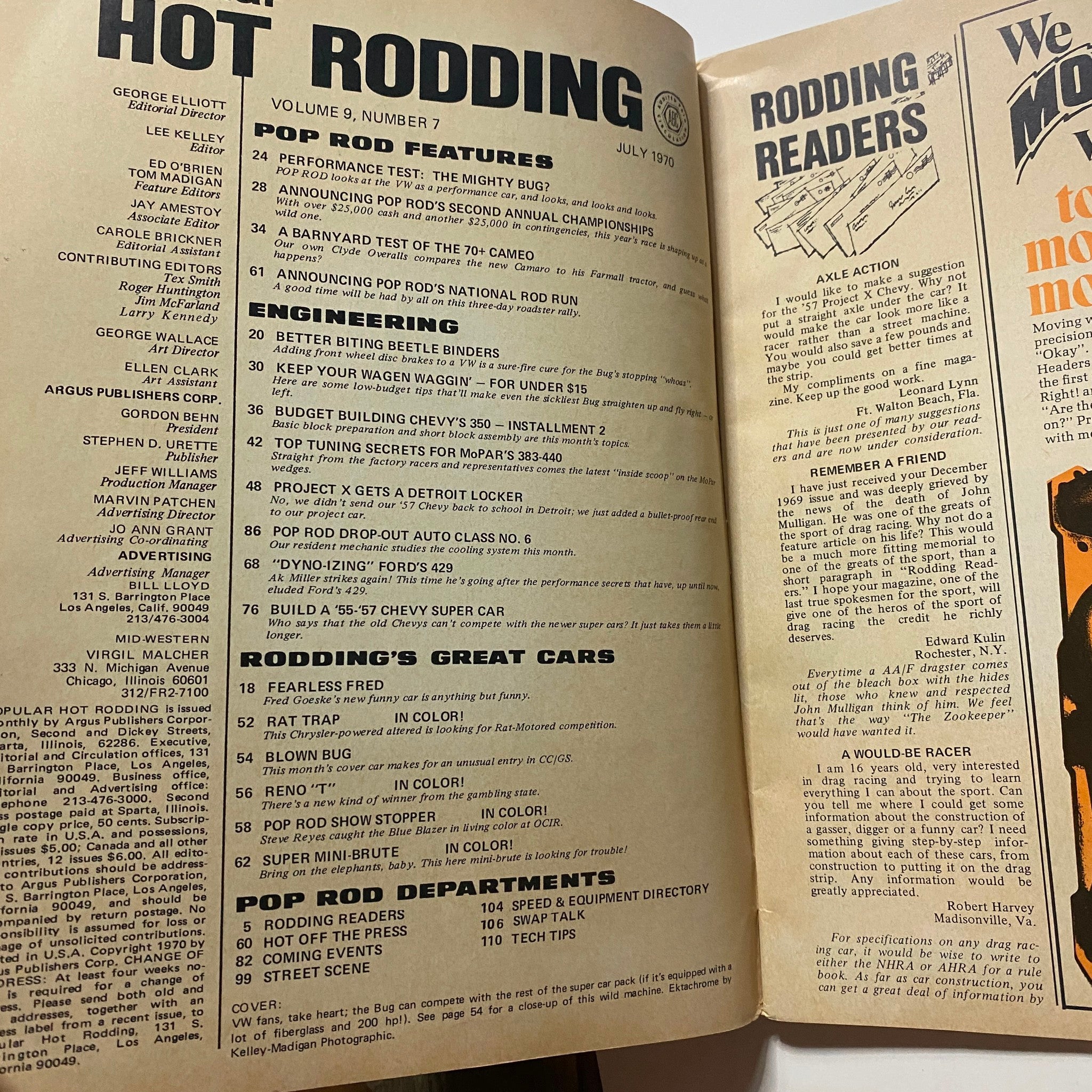 Popular Hot Rodding Magazine July 1970 Complete VW Hop-Up Section No Label