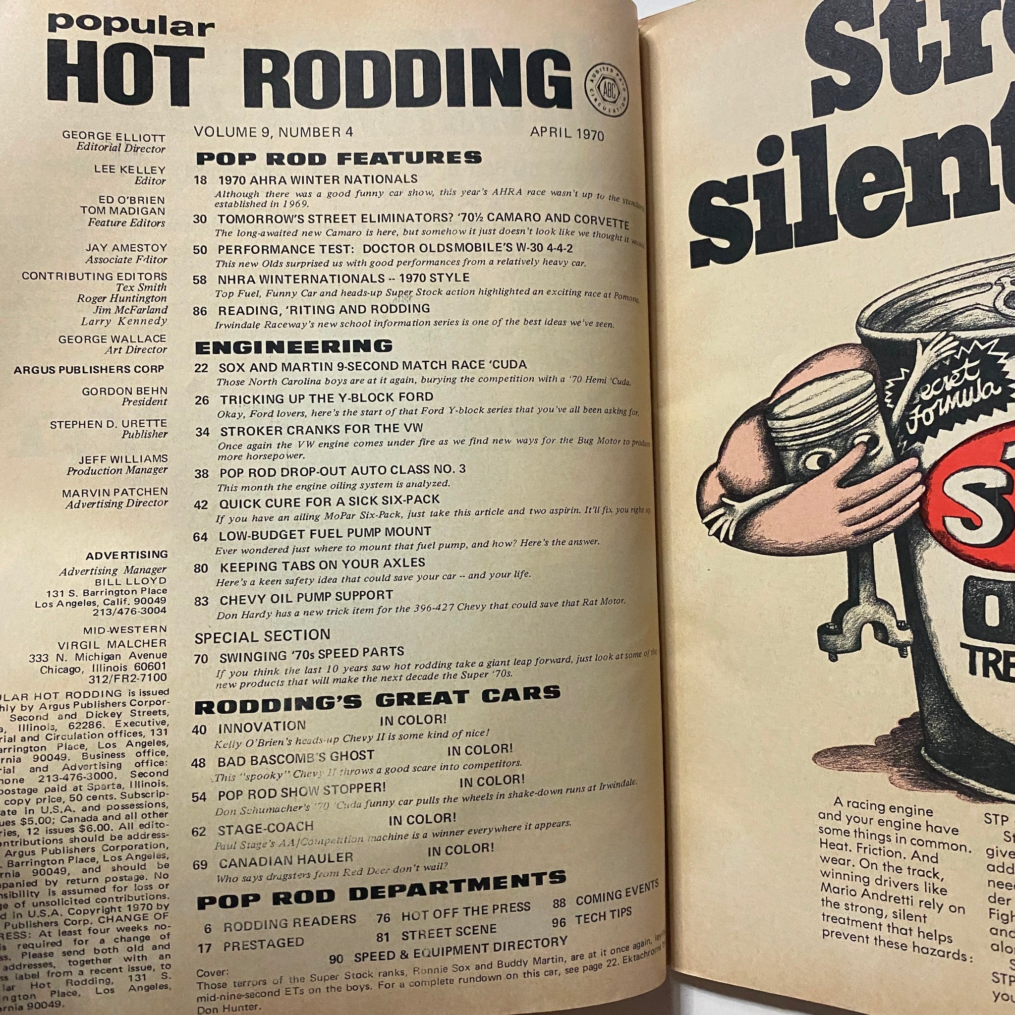 Popular Hot Rodding Magazine April 1970 Ronnie Sox & Buddy Martin No Label