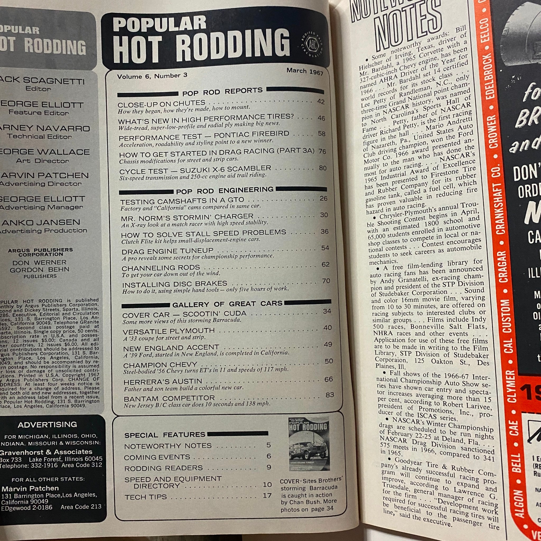 Popular Hot Rodding Magazine March 1967 Sites Brothers' Barracuda No Label