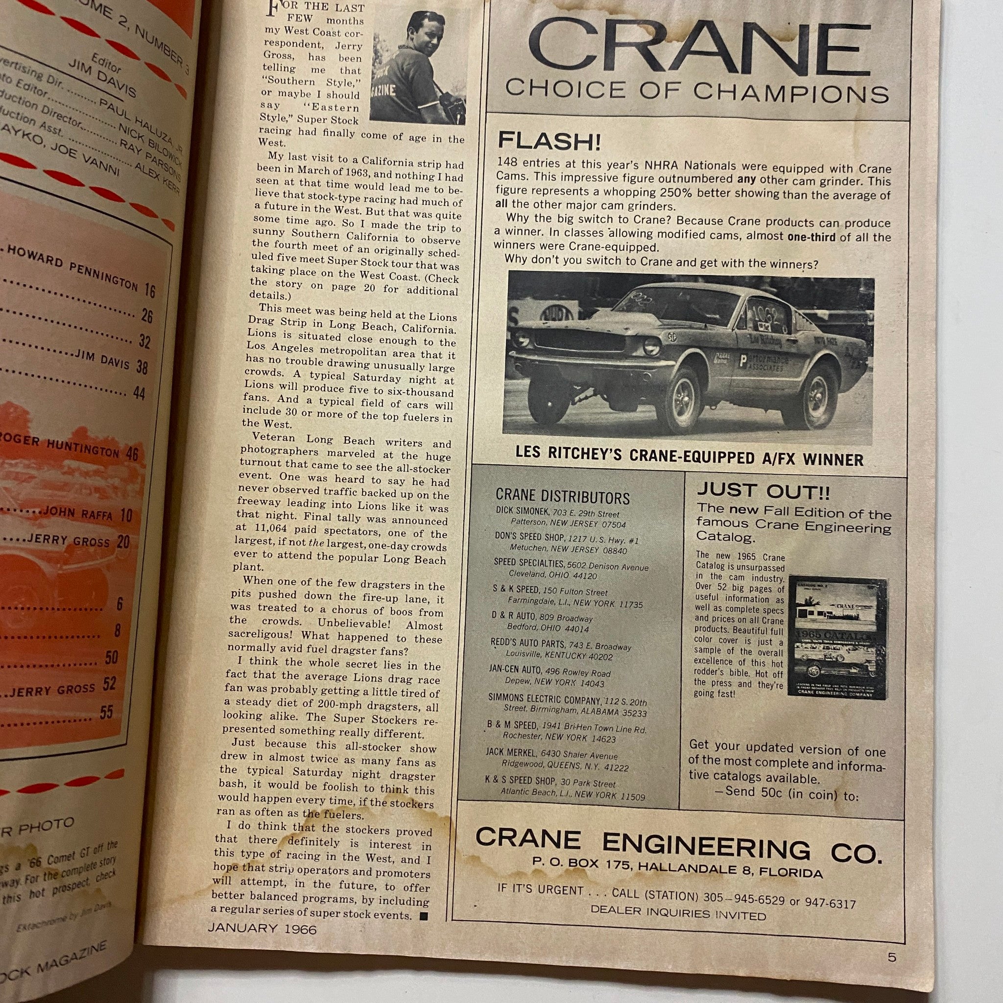 Super Stock & Drag Illustrated Magazine January 1966 Eddie Schartman No Label