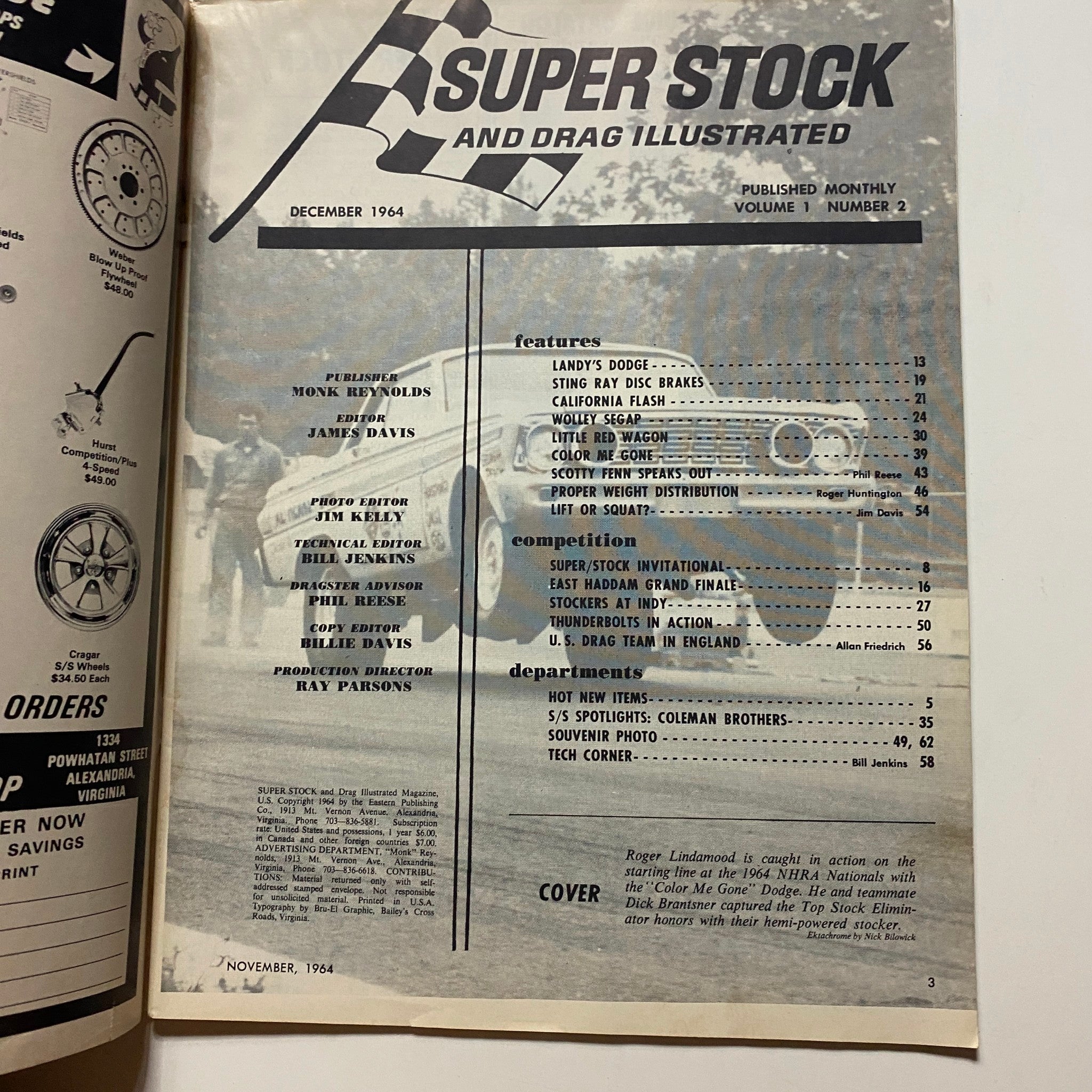 Super Stock & Drag Illustrated Magazine December 1964 Roger Lindamood No Label