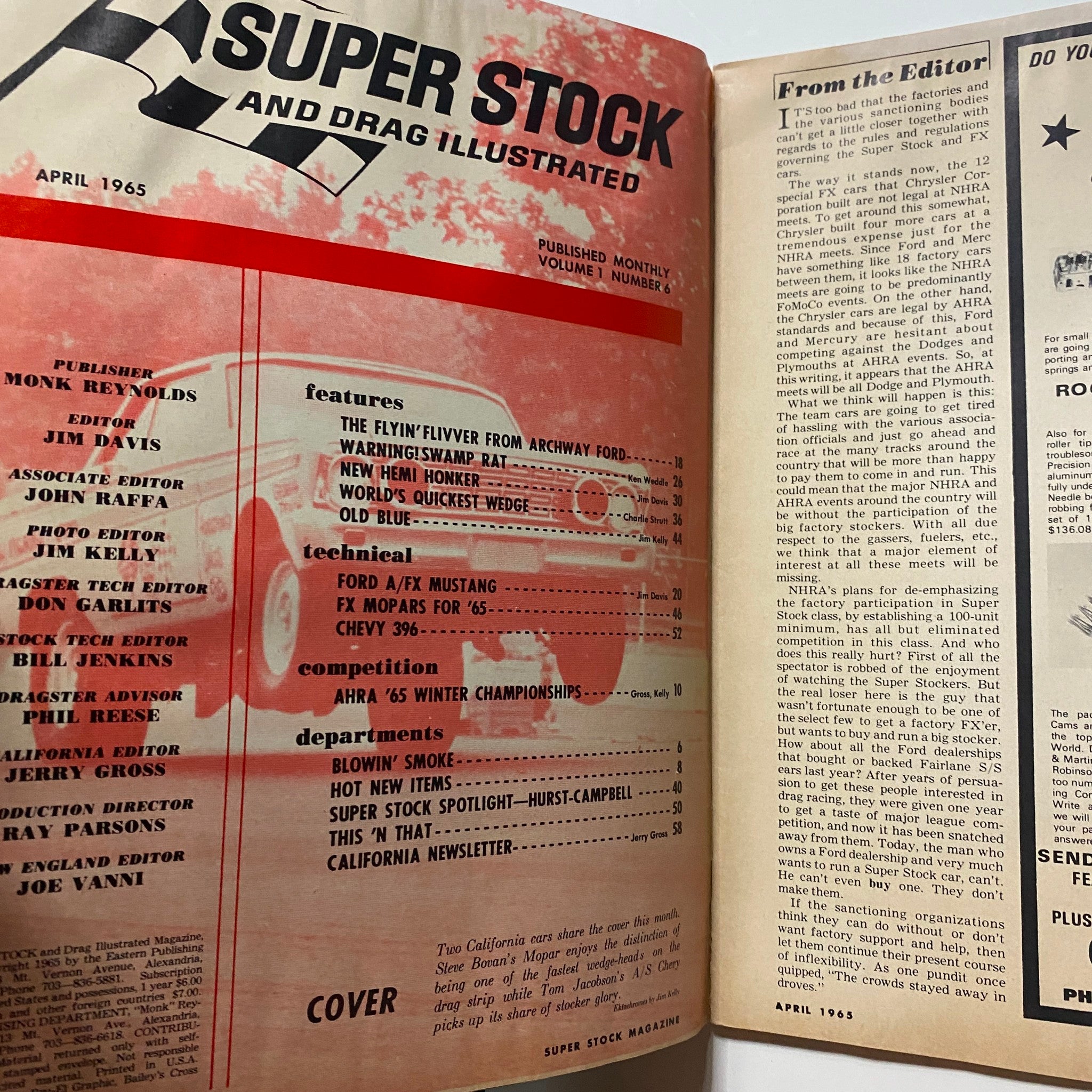 Super Stock & Drag Illustrated Magazine April 1965 Steve Bovan's Mopar No Label