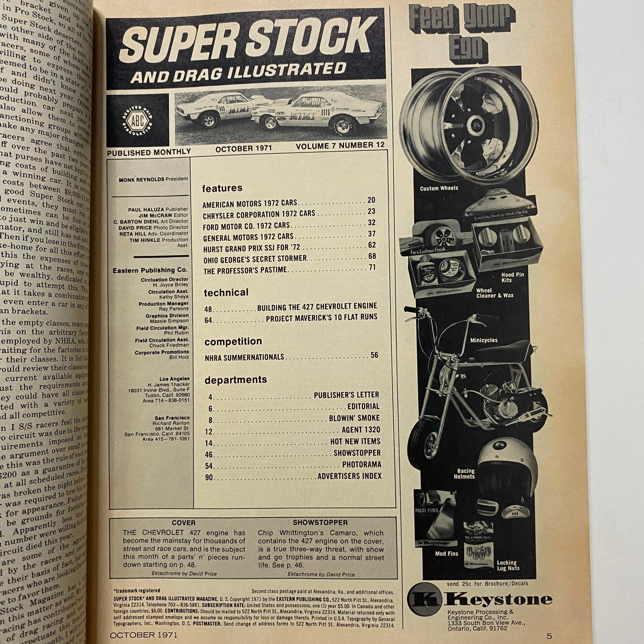 Super Stock & Drag Illustrated Magazine October 1971 Chevrolet 427 No Label