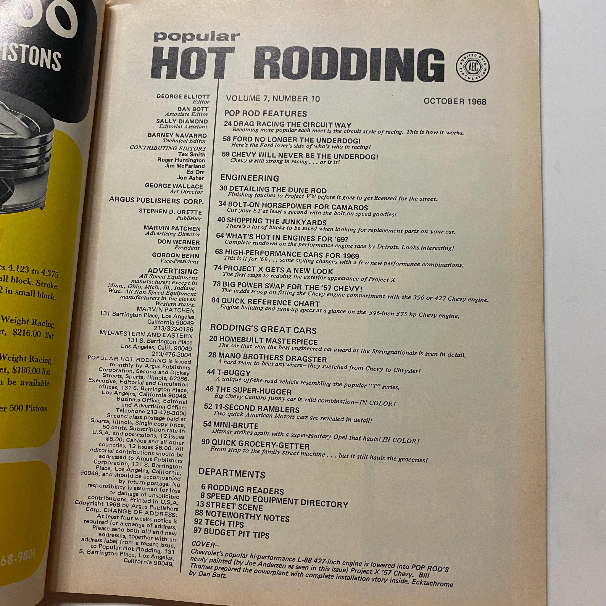 VTG Popular Hot Rodding Magazine October 1968 11-Second Javelin No Label VG