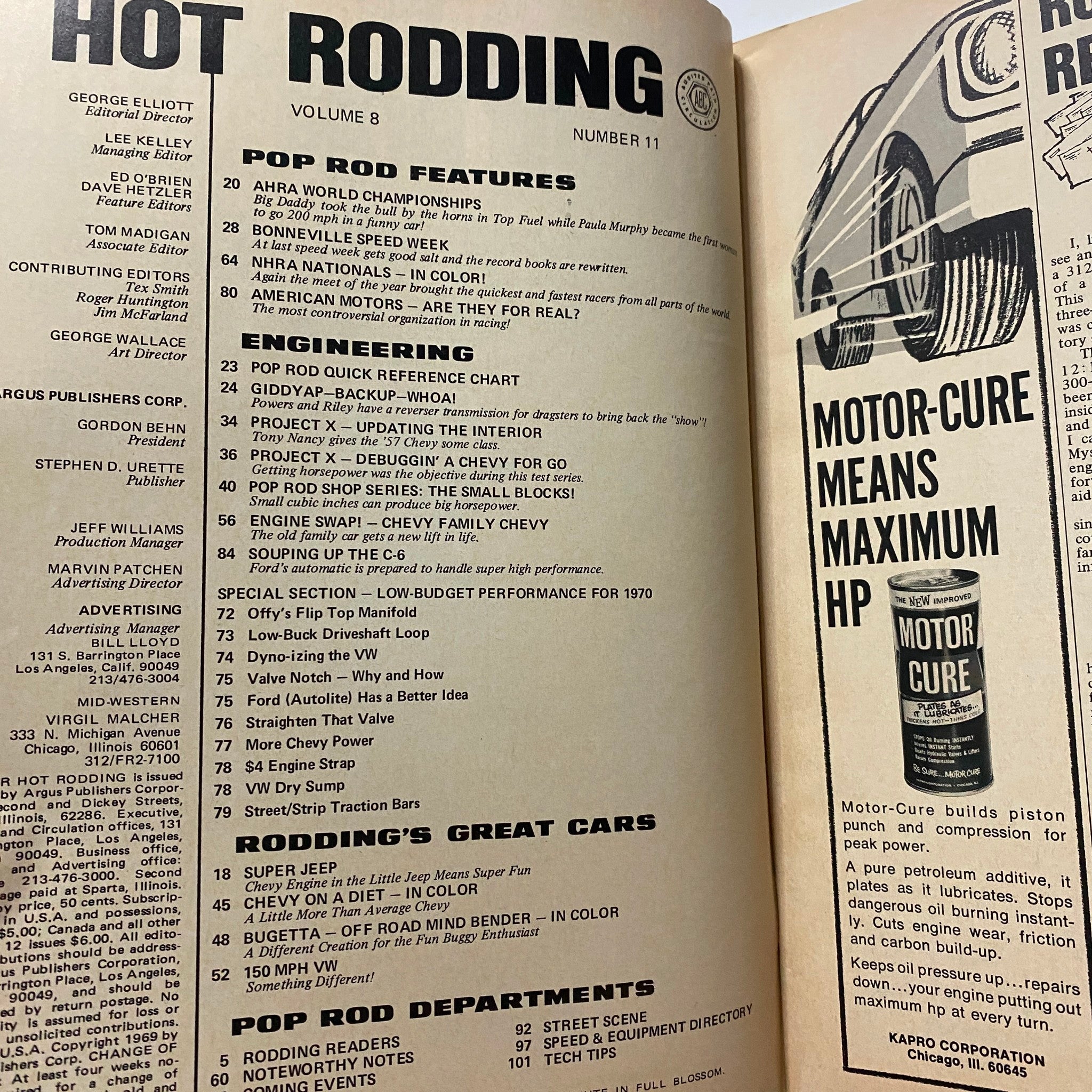 VTG Popular Hot Rodding Magazine November 1969 Chevy Engine Swap No Label VG