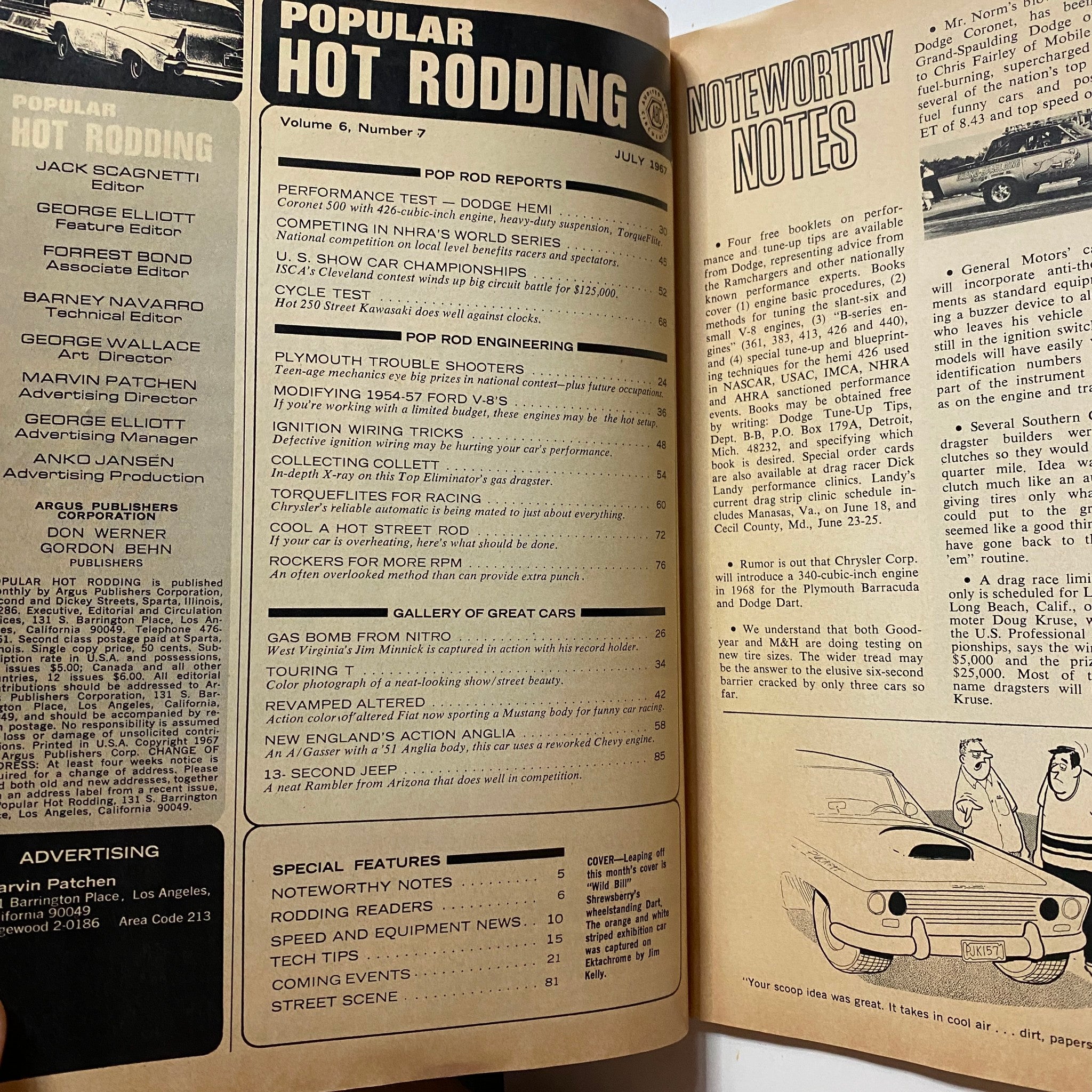 VTG Popular Hot Rodding Magazine July 1967 Dodge Hemi Performance Test No Label