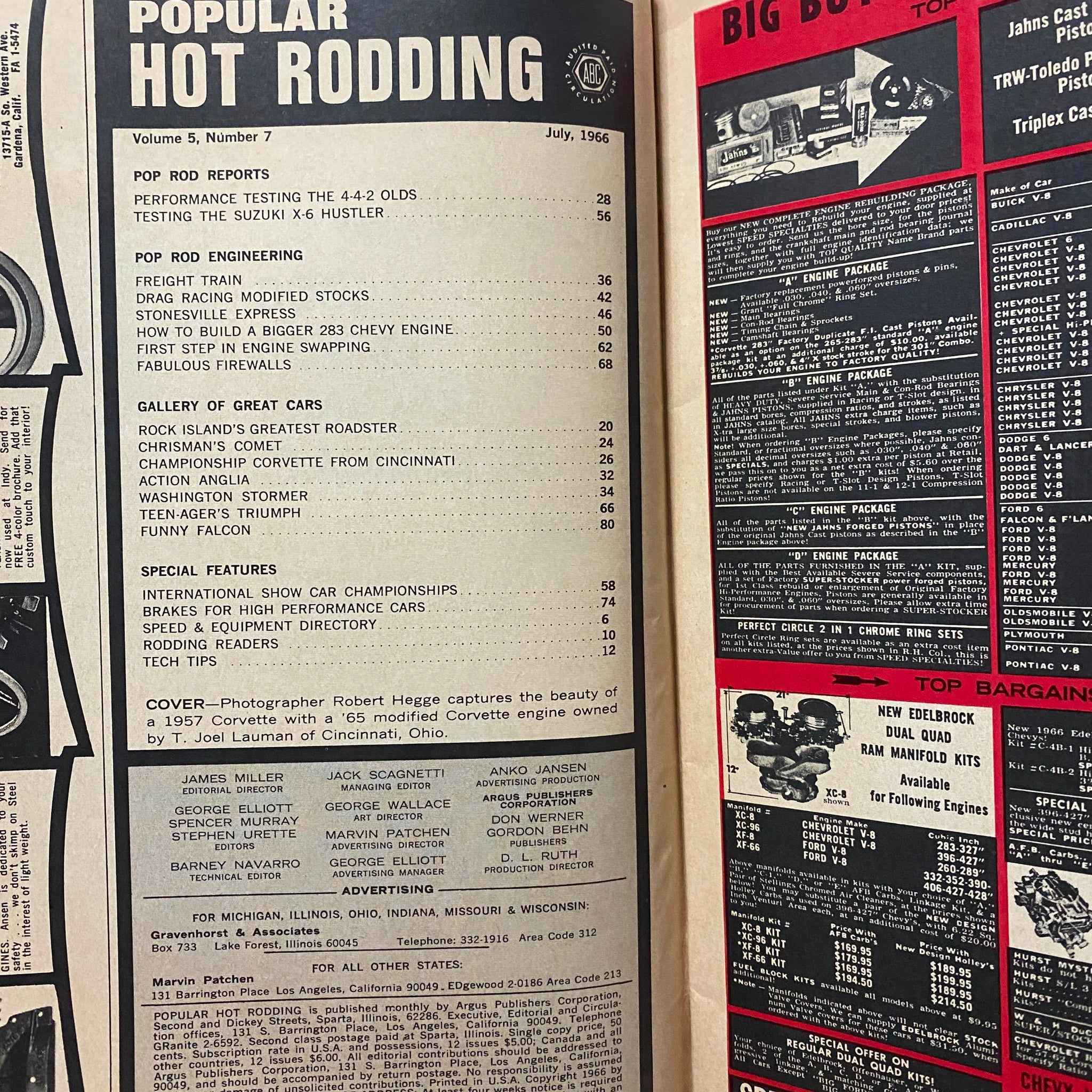 VTG Popular Hot Rodding Magazine July 1966 A 1957 Corvette Engine No Label