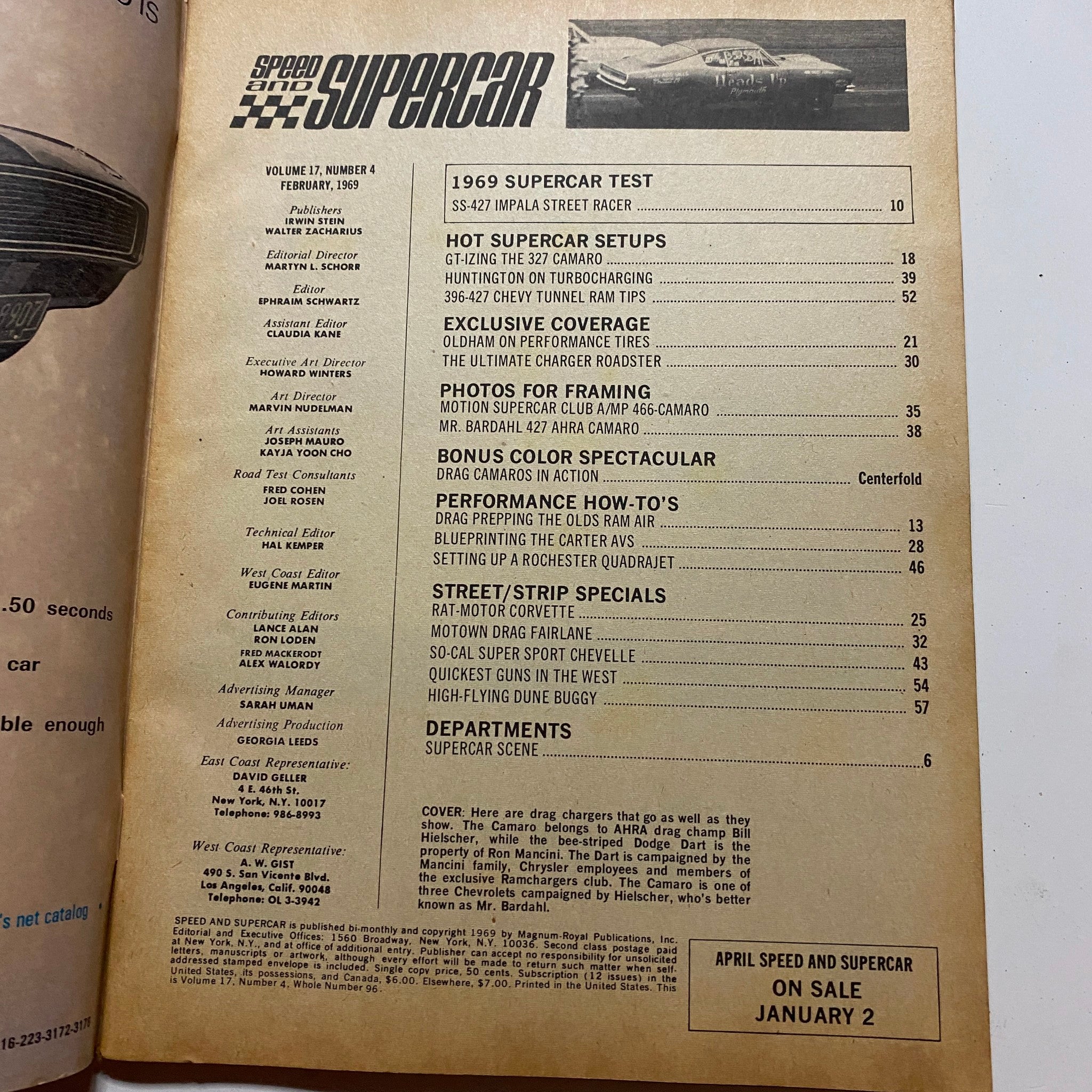 VTG Speed and Supercar Magazine February 1969 Bill Hielscher's Camaro No Label