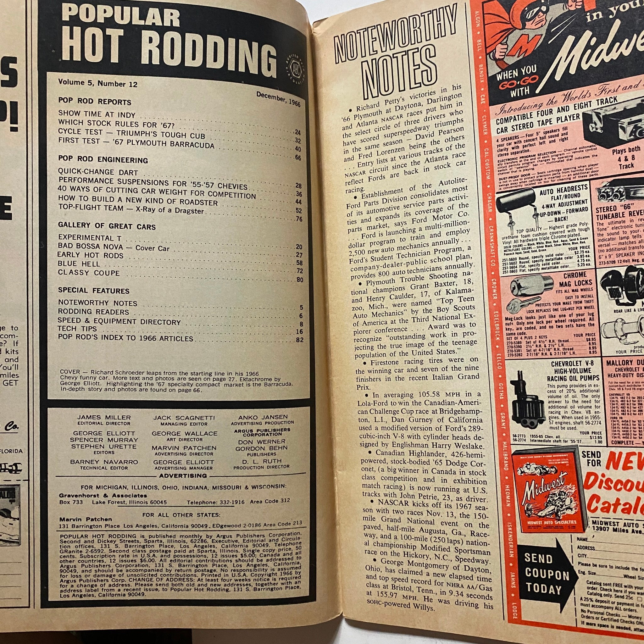 VTG Popular Hot Rodding Magazine December 1966 Richard Schroeder No Label