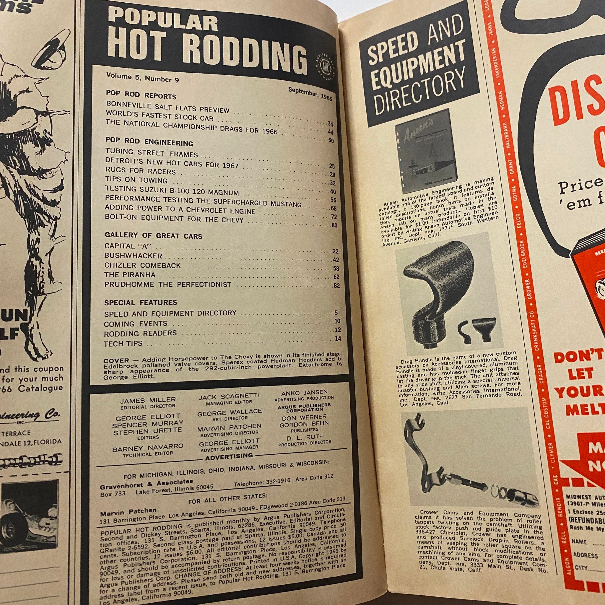 VTG Popular Hot Rodding Magazine September 1966 Edelbrock's Chevy No Label