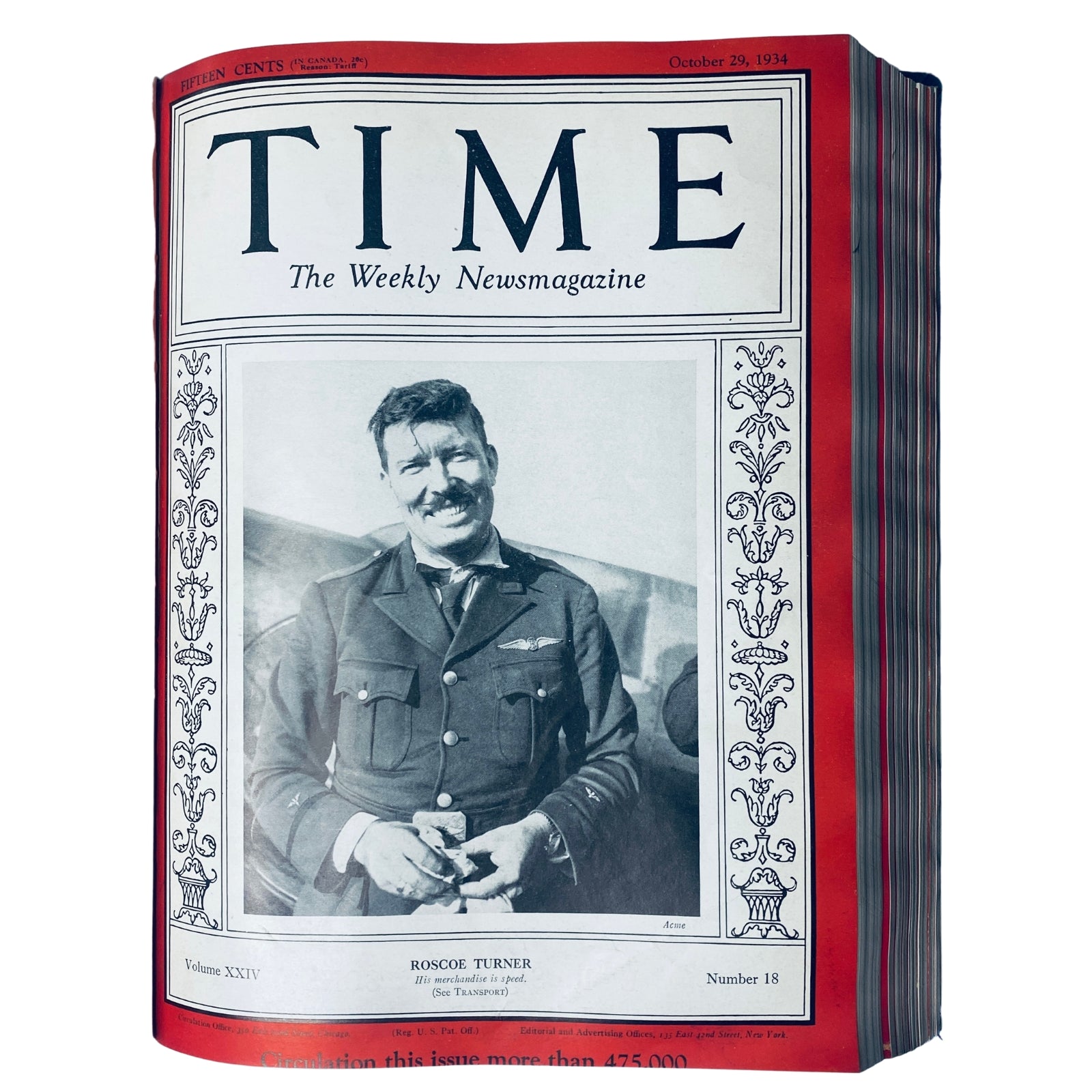 Cover of Time Magazine featuring Roscoe Turner from the October 29, 1934 issue - Time Magazine Library Bound October 1-December 31, 1934 Thomas Benton.