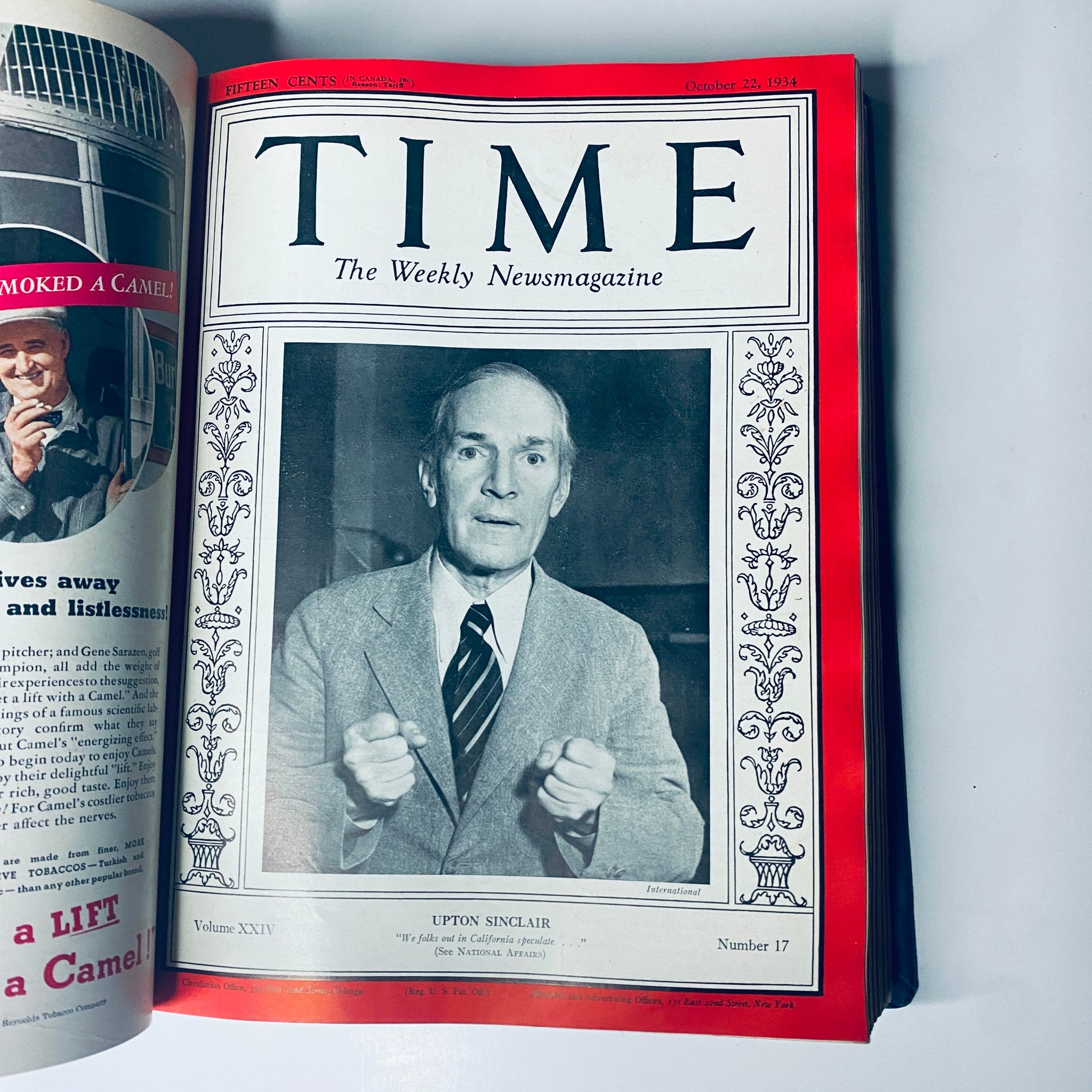 Title: Time Magazine Library Bound October 1-December 31, 1934 Thomas Benton. Cover of the October 22, 1934 issue featuring author Upton Sinclair.