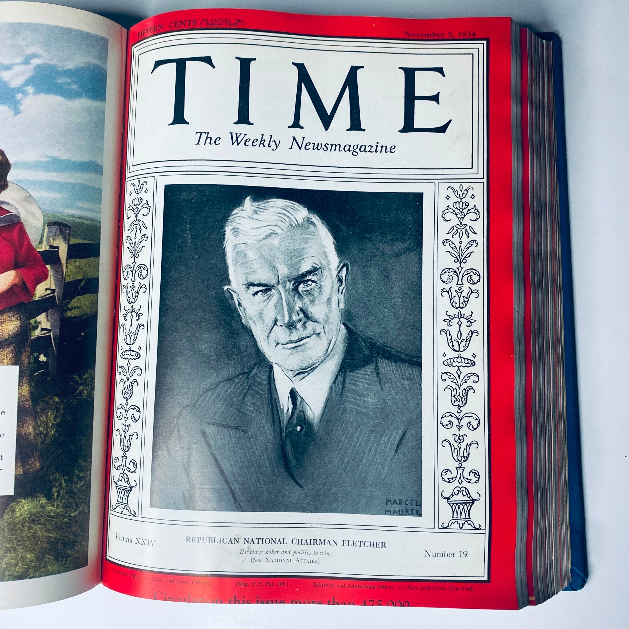 Time Magazine cover featuring Republican National Chairman Fletcher, dated November 5, 1934, highlighting political insights during the Great Depression.