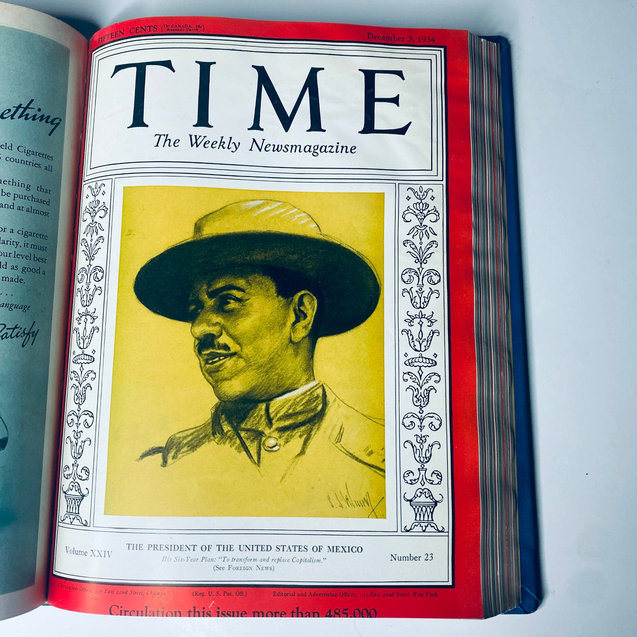 Time Magazine, December 3, 1934 cover featuring a portrait of the President of Mexico, with the title 'TIME - The Weekly Newsmagazine' showcasing significant historical news from the period.