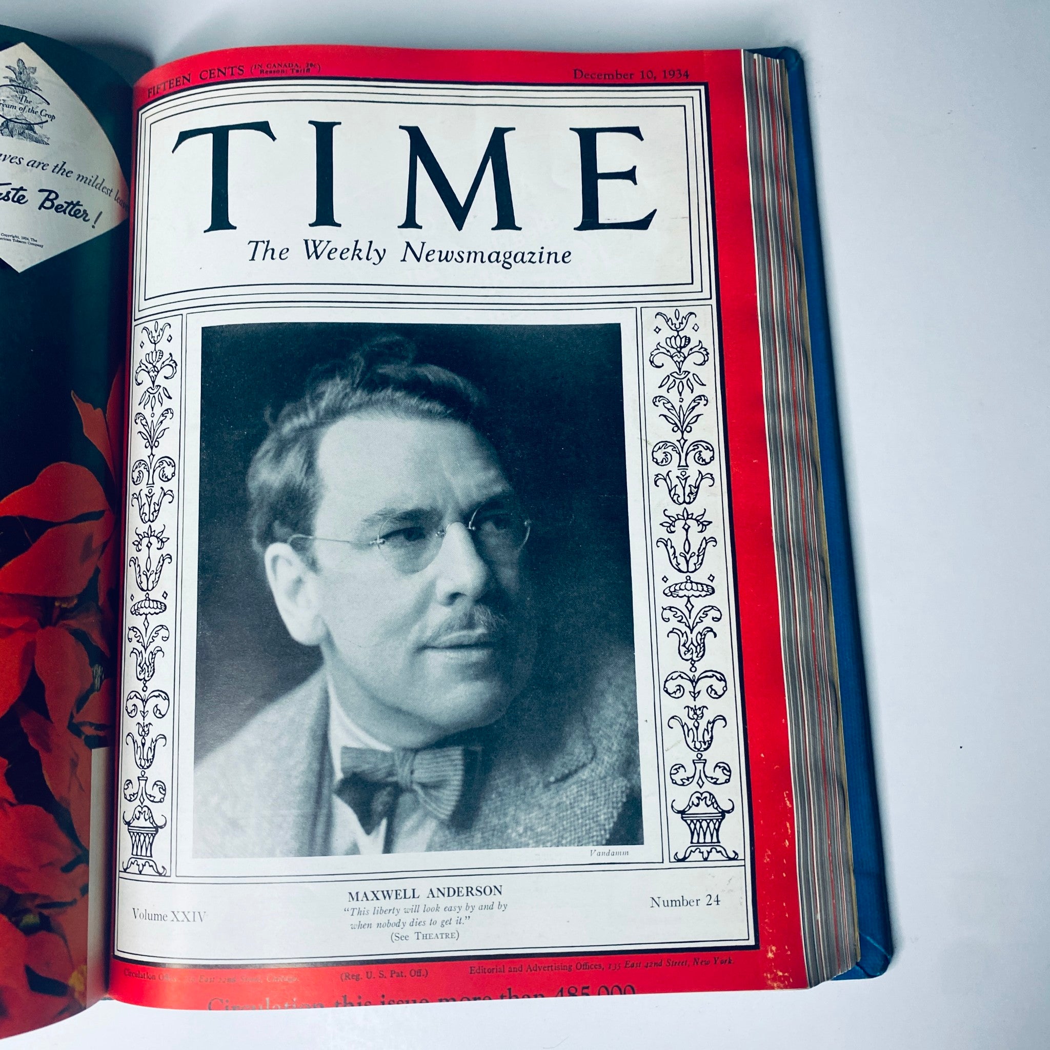 Time Magazine, December 10, 1934 cover featuring a photograph of playwright Maxwell Anderson, highlighting cultural and literary figures of the time with the title 'TIME - The Weekly Newsmagazine'.