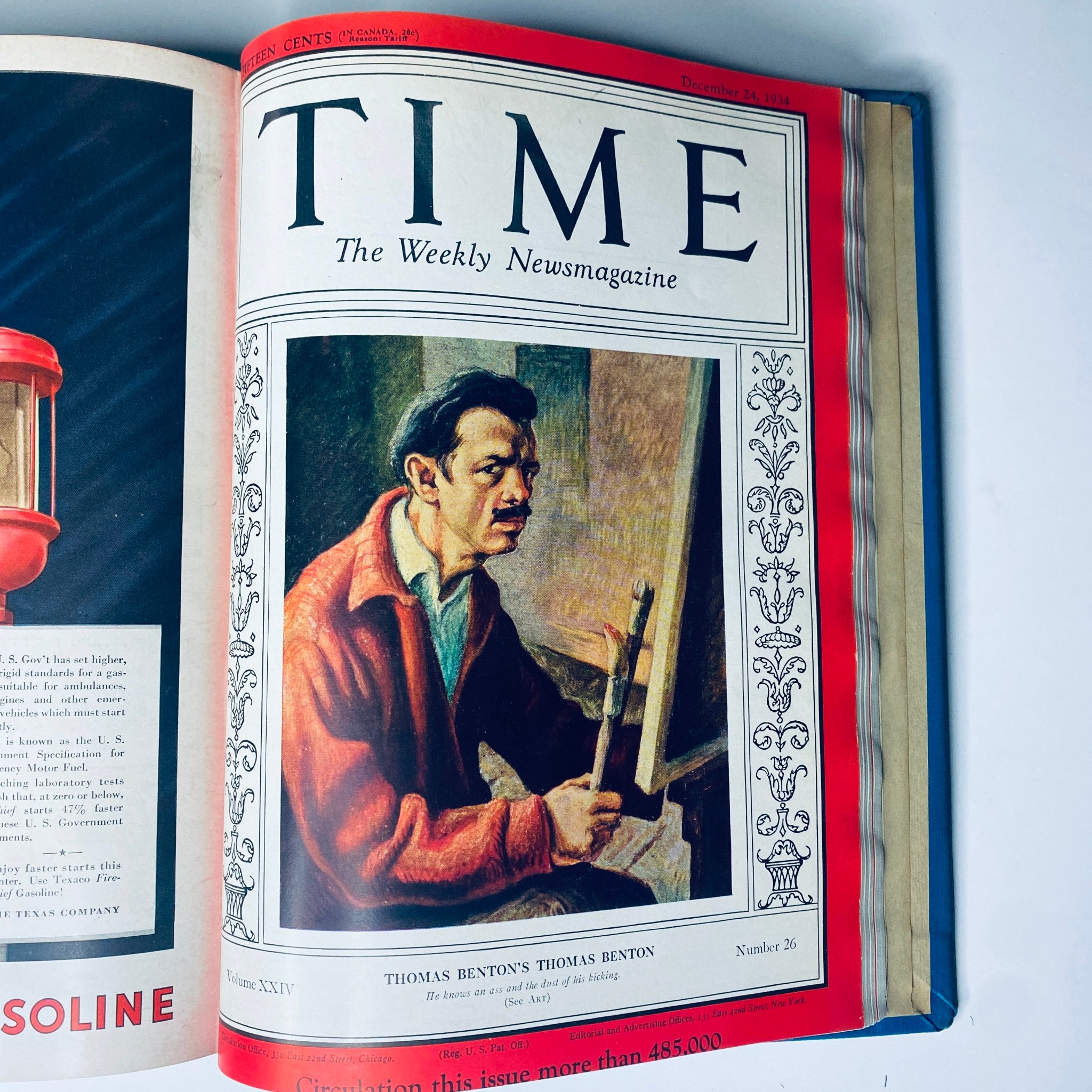 Cover of Time Magazine for December 24, 1934, featuring a portrait of Thomas Benton, showcasing his artistic work and significance. Part of the Time Magazine Library Bound from October 1 to December 31, 1934.