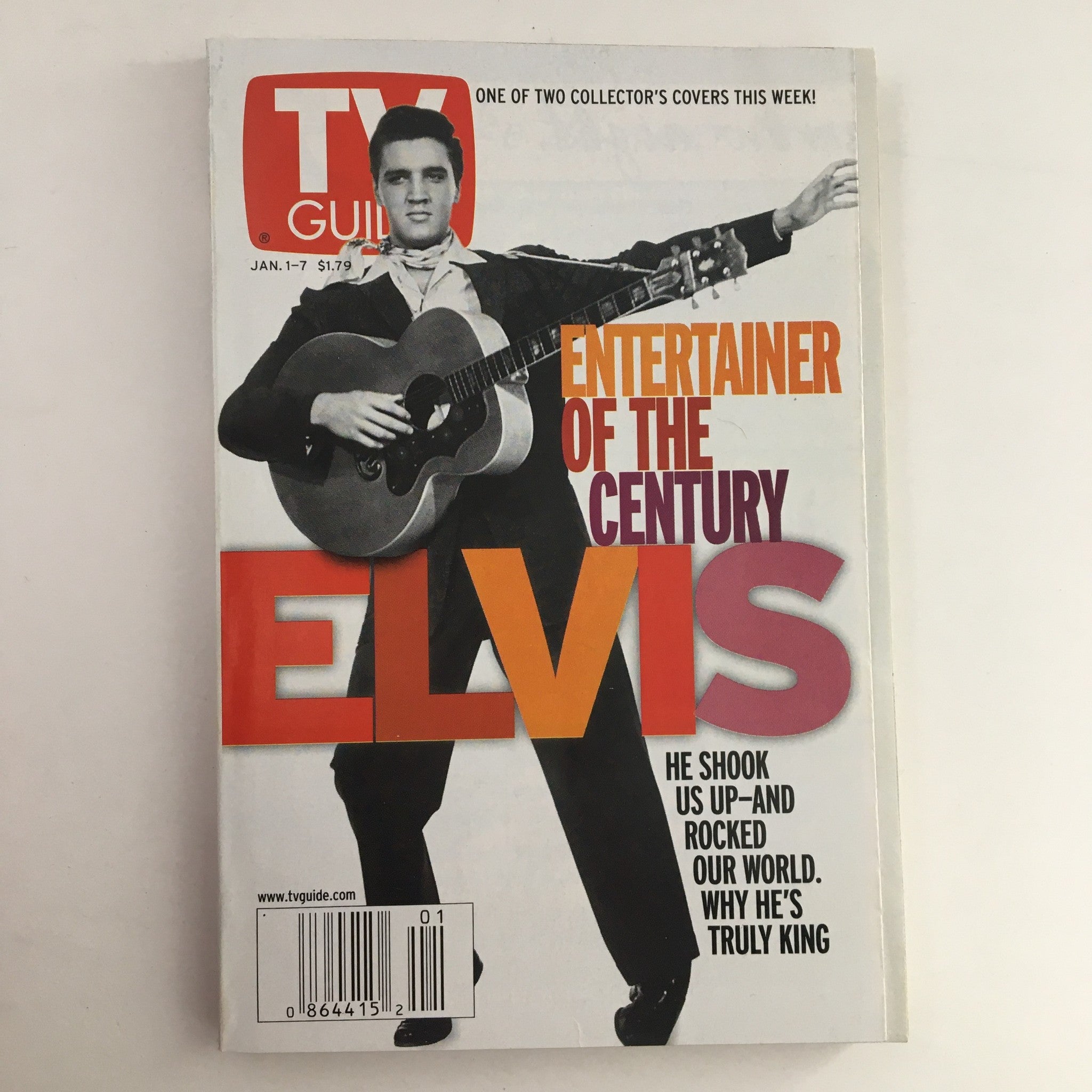 TV Guide Magazine January 1 2000 featuring Elvis Presley on the cover, labeled as 'Entertainer of the Century'. A vintage magazine showcasing the King of Rock 'n' Roll.