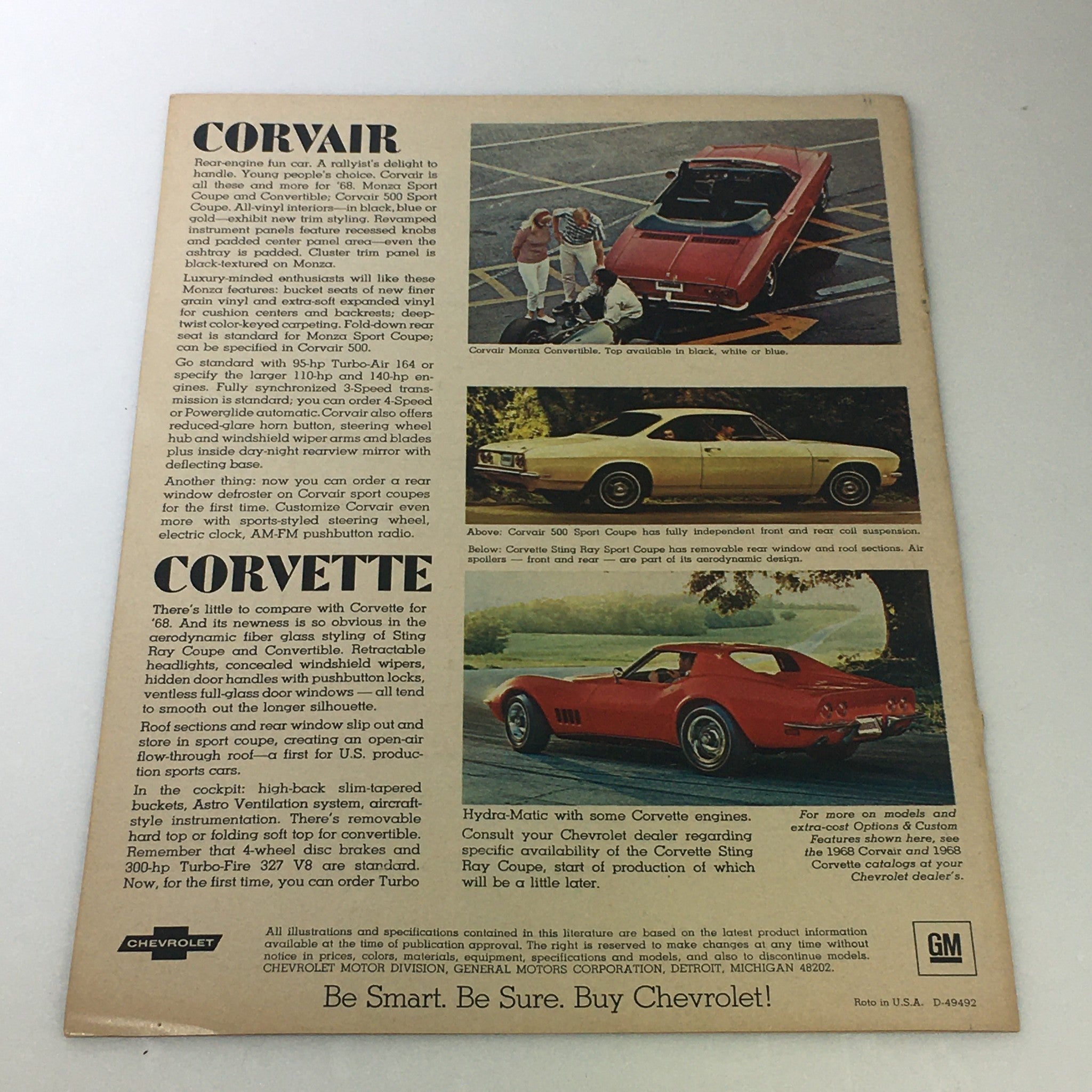 VTG 1968 Chevrolet Chevelle Camaro Chevy II Corvair Car Auto Brochure Catalog