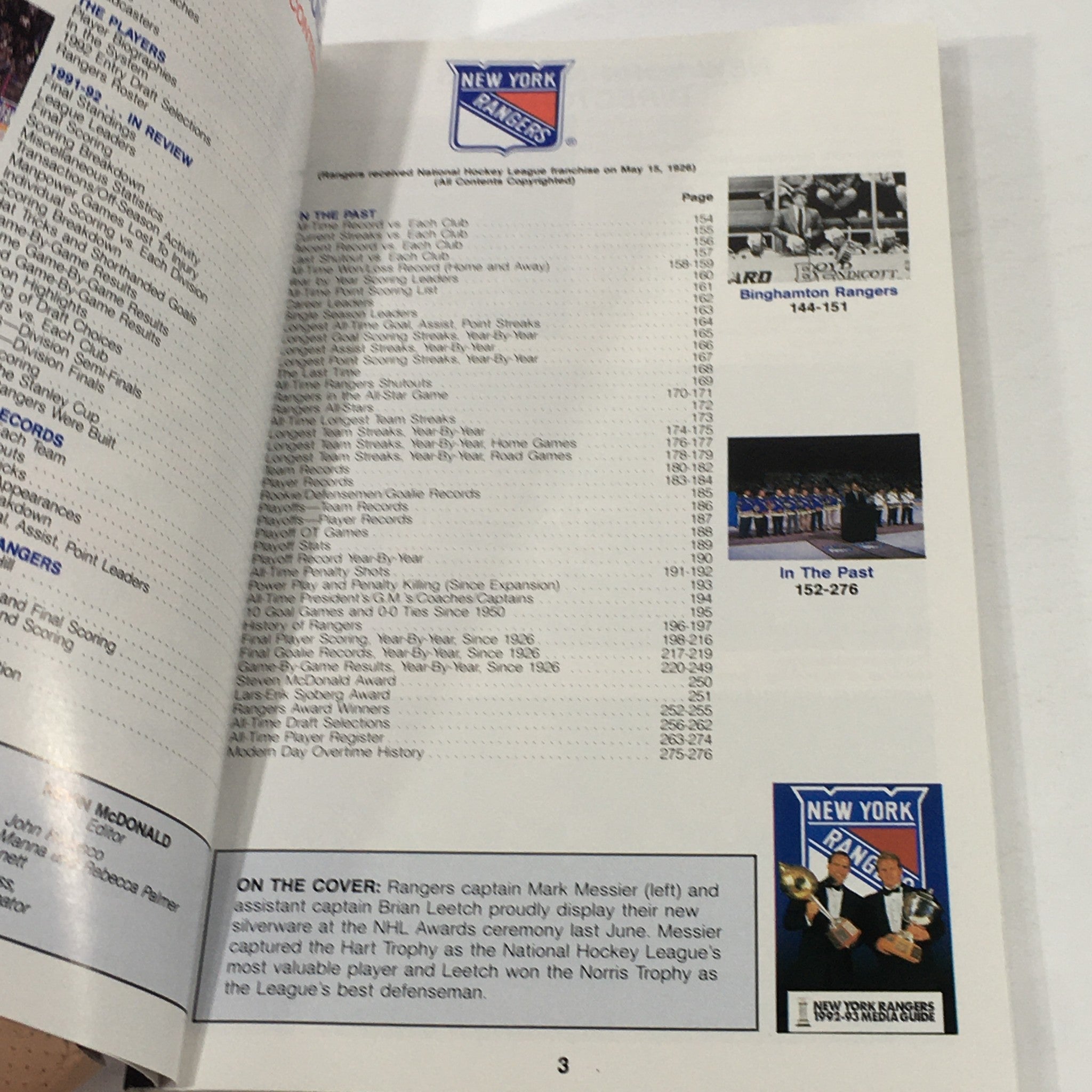 VTG NHL Official Media Guide 1992-1993 - New York Rangers / Brian Leetch