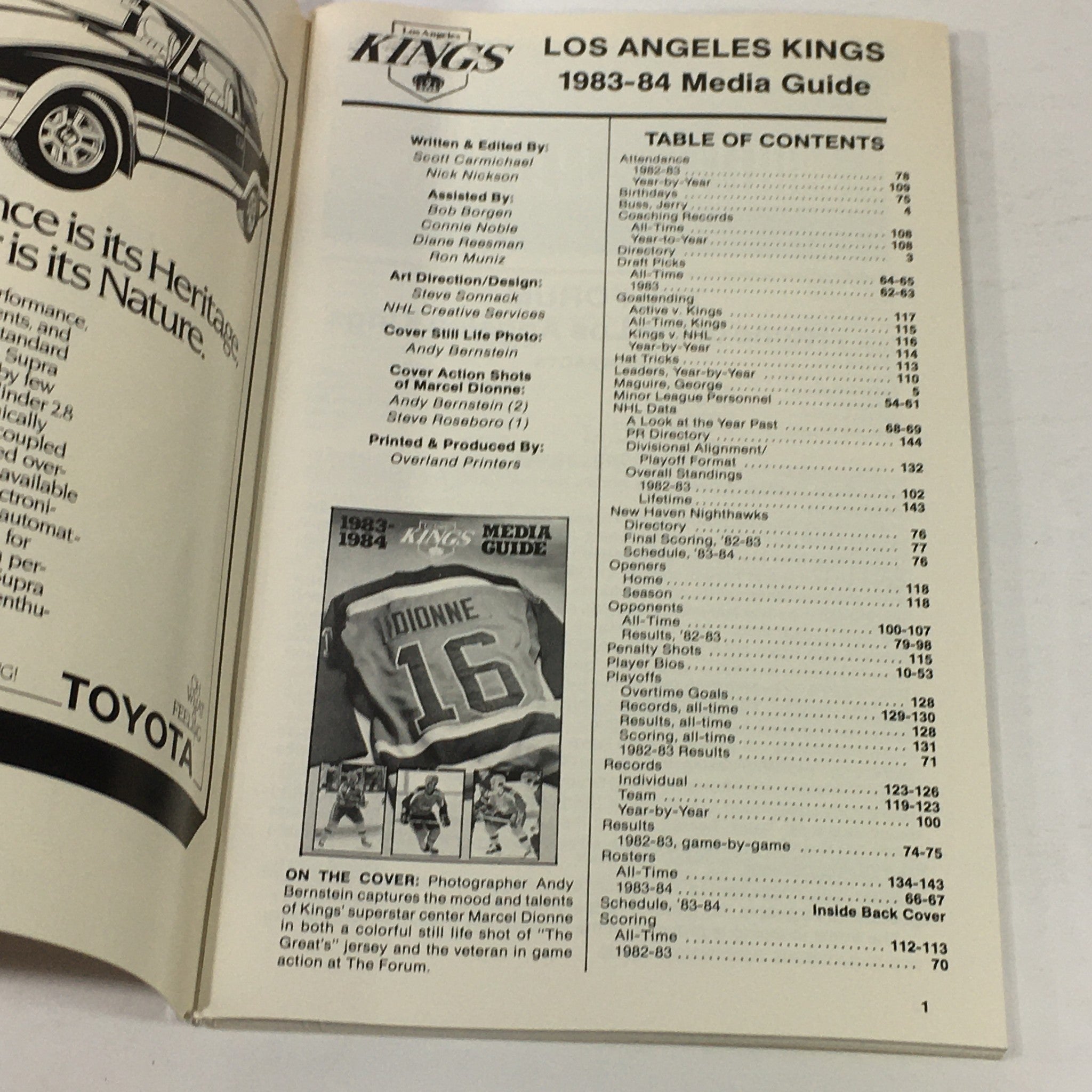 VTG NHL Official Media Guide 1983-1984 - Los Angeles Kings / Marcel Dionne