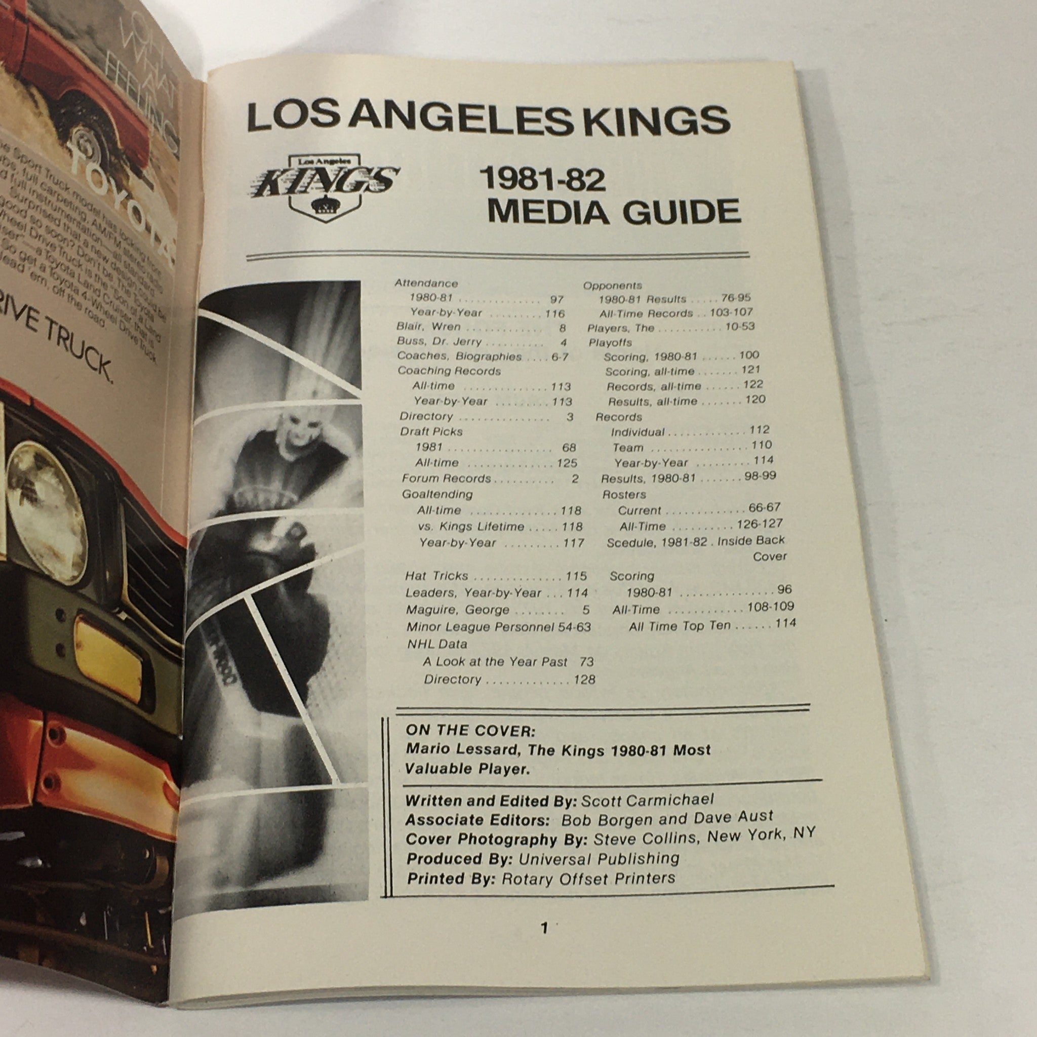 VTG NHL Official Media Guide 1981-1982 - Los Angeles Kings / Mario Lessard